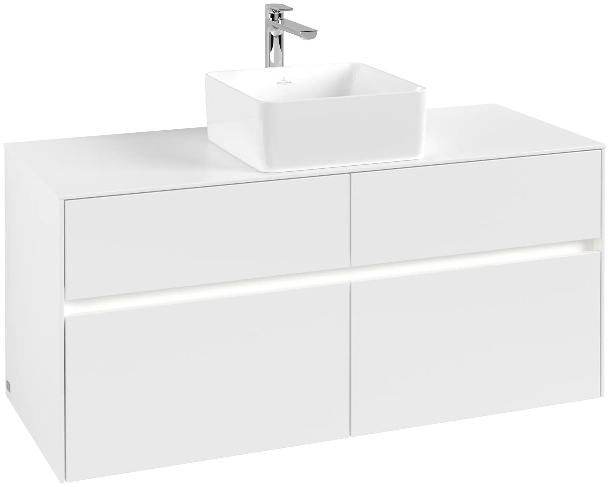 Villeroy & Boch Waschtischunterschrank „Collaro“ 1200 × 548 × 500 mm Weiß Matt, mit Beleuchtung, für Becken mittig