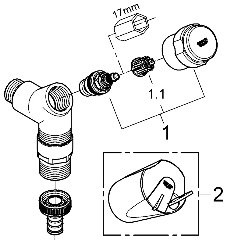 Original WAS Anschlussventil 41015, DN 15, Wandmontage, integrierte Schlauchplatzsicherung, Fettkammer-Oberteil 1/2'' für den absperrbaren Schlauchanschluss, eigensicher, chrom