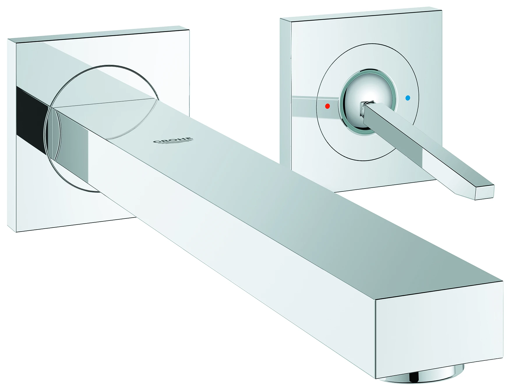 2-Loch-Waschtischbatterie Eurocube Joy 19998, Wandmontage, Fertigmontageset für 23 429, Ausladung 230 mm, chrom