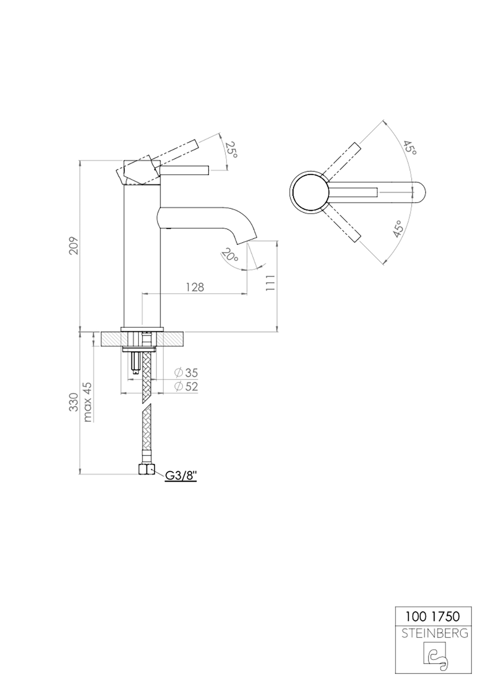 Serie 100 Waschtisch-Einhebelmischbatterie ohne Ablaufgarnitur, Ausladung: 12,8 cm Serie 100 Waschtisch-Einhebelmischbatterie ohne Ablaufgarnitur, Ausladung: 12,8 cm