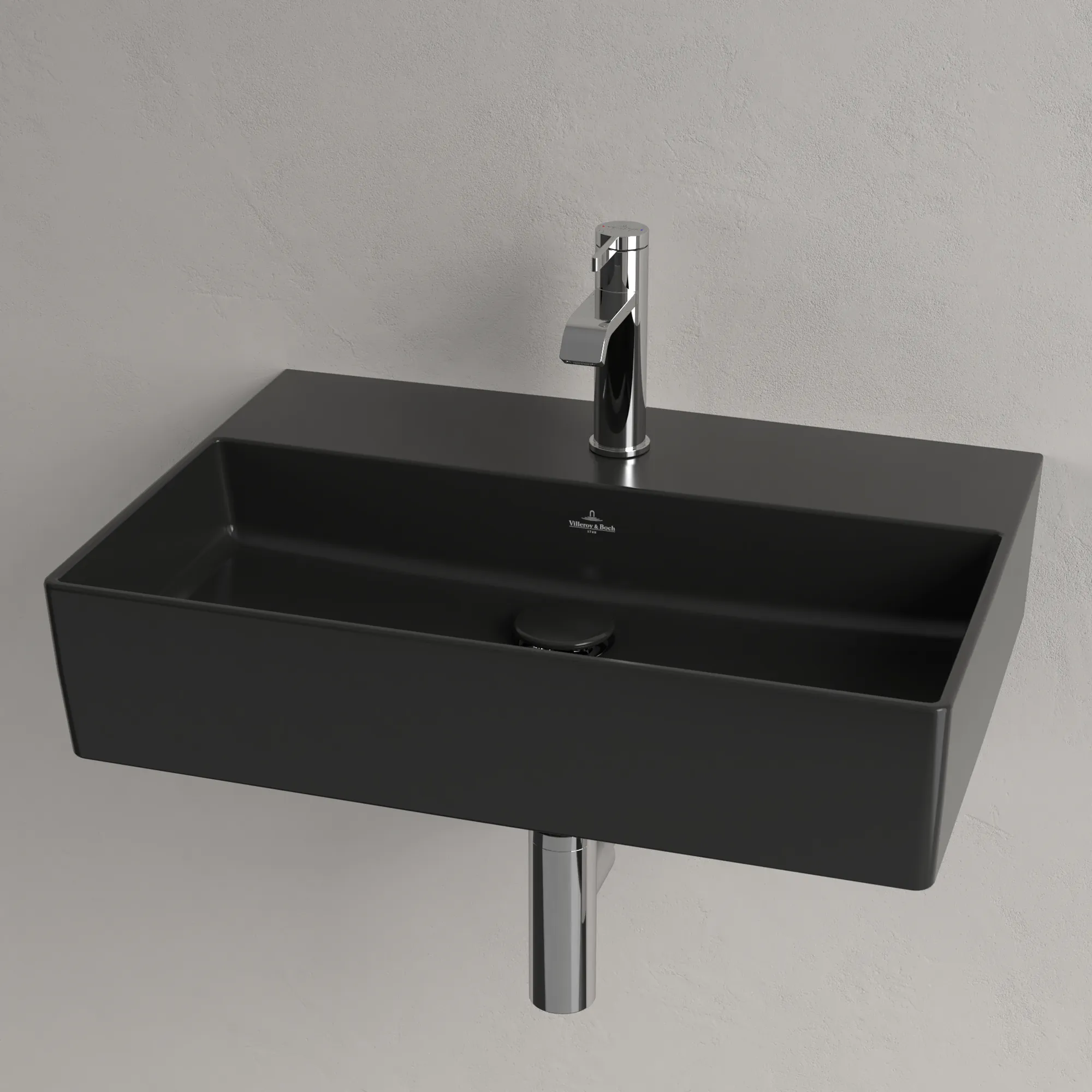 Villeroy & Boch Wandwaschtisch aus TitanCeram geschliffen „Memento 2.0“ 600 × 420 × 135 mm, mit Hahnlochbohrung, Hahnlochposition mittig in Pure Black Villeroy & Boch Wandwaschtisch aus TitanCeram geschliffen „Memento 2.0“ 600 × 420 × 135 mm, mit Hahnlochbohrung, Hahnlochposition mittig in Pure Black