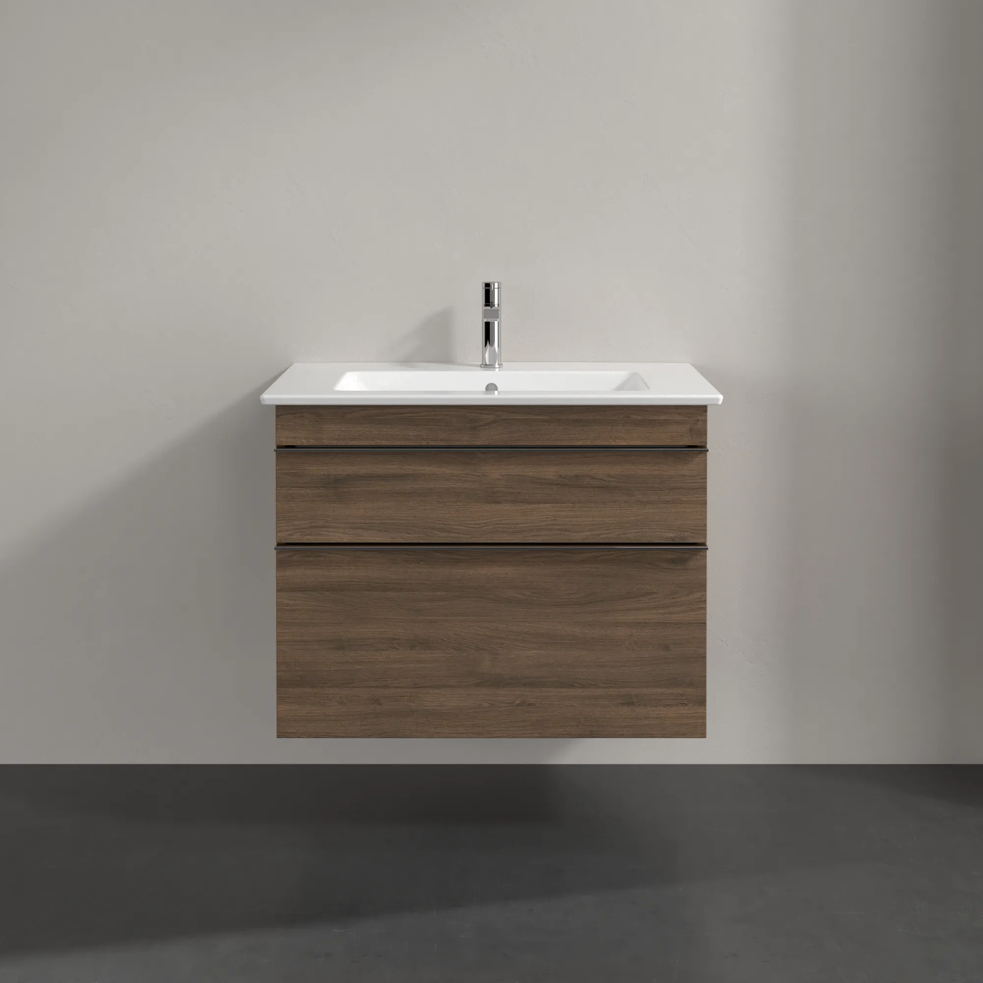 Villeroy & Boch Waschbeckenunterschrank Venticello, Arizona Oak, 753x590x502 mm, Eckig, mittige Wanneneinbauposition, 2 Auszüge mit SoftClosing, 1 Waschbecken