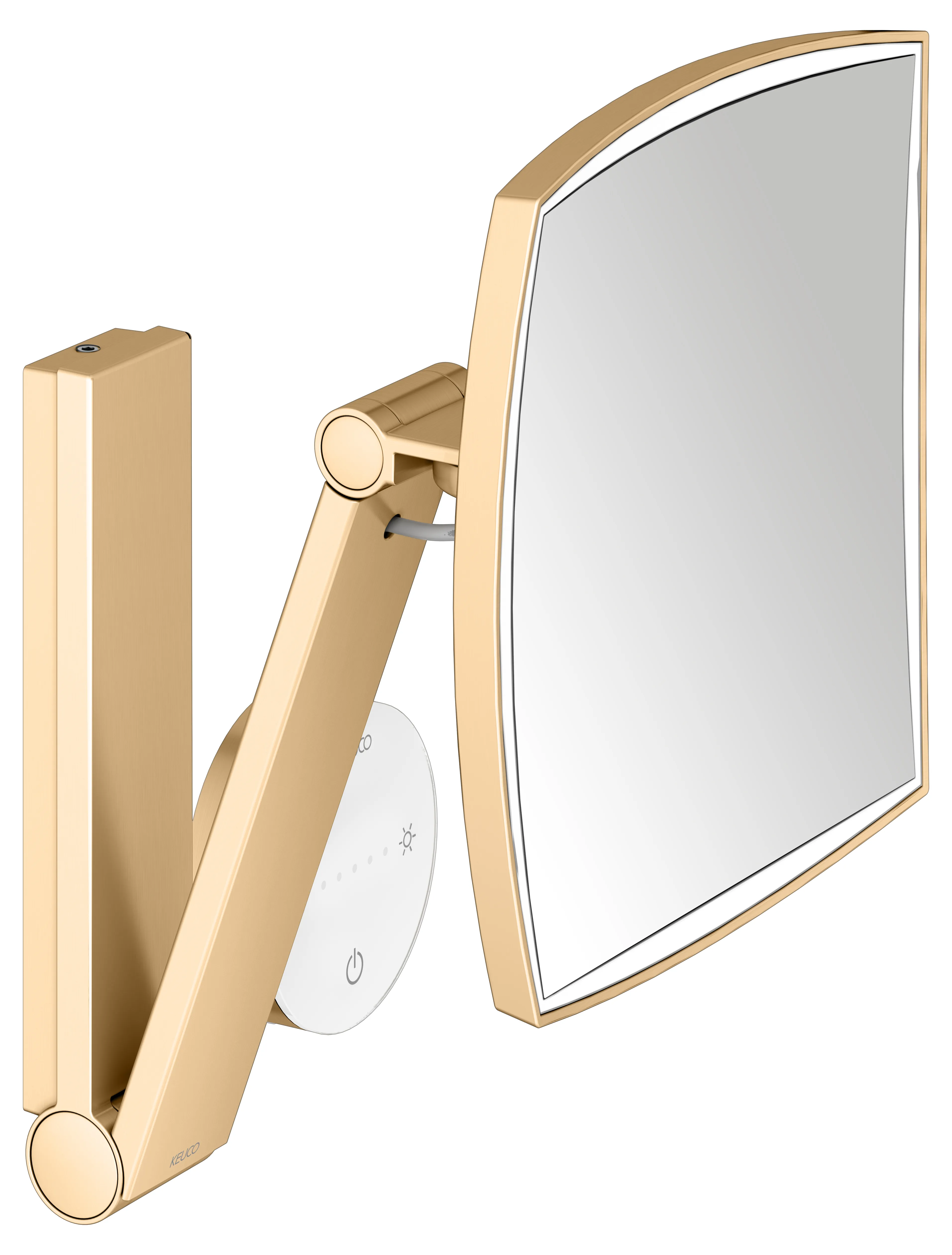 KEUCO Kosmetikspiegel iLook_move beleuchtet mit Unterputz-Kabelführung und Glasbedienfeld, eckig, Messing gebürstet, 200 x 200 mm