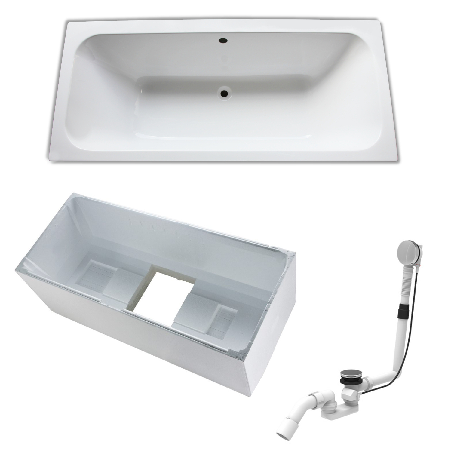 Set Badewanne Badewanne 180 × 80 cm mit Ablauf und Wannenträger, ,, , Set Badewanne Badewanne 180 × 80 cm mit Ablauf und Wannenträger, ,, ,
