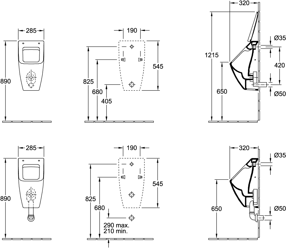 Villeroy & Boch Venticello Absaug-Urinal 5504R1, Rechteck, Graphite CeramicPlus