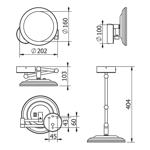 Kludi-VELA R LED-Kosmetikspiegel mit Wandhalterung Brushed Gunmetal