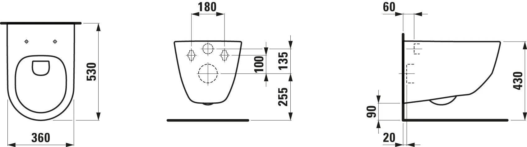 Tiefspül-WC wandhängend PRO 530x360 spülrandlos mit verdeckter Befestigung weiß