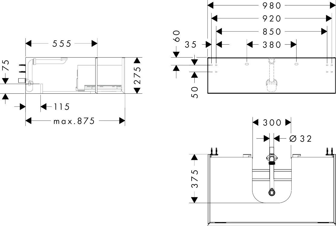 Hansgrohe Xevolos E Waschtischunterschrank Mattweiß 980⁄550 Hansgrohe Xevolos E Waschtischunterschrank Mattweiß 980⁄550