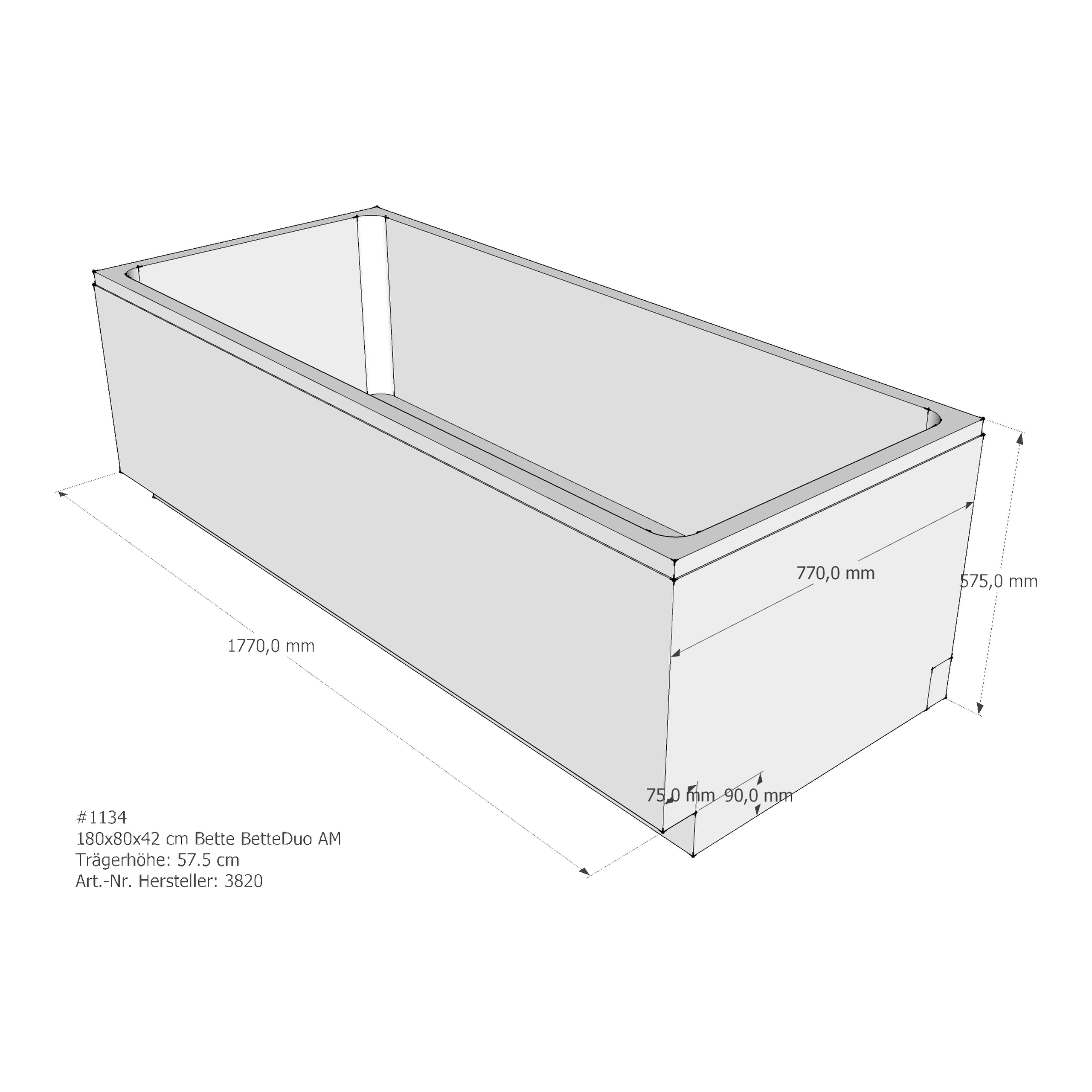 Badewannenträger für Bette BetteDuo 180 × 80 × 42 cm