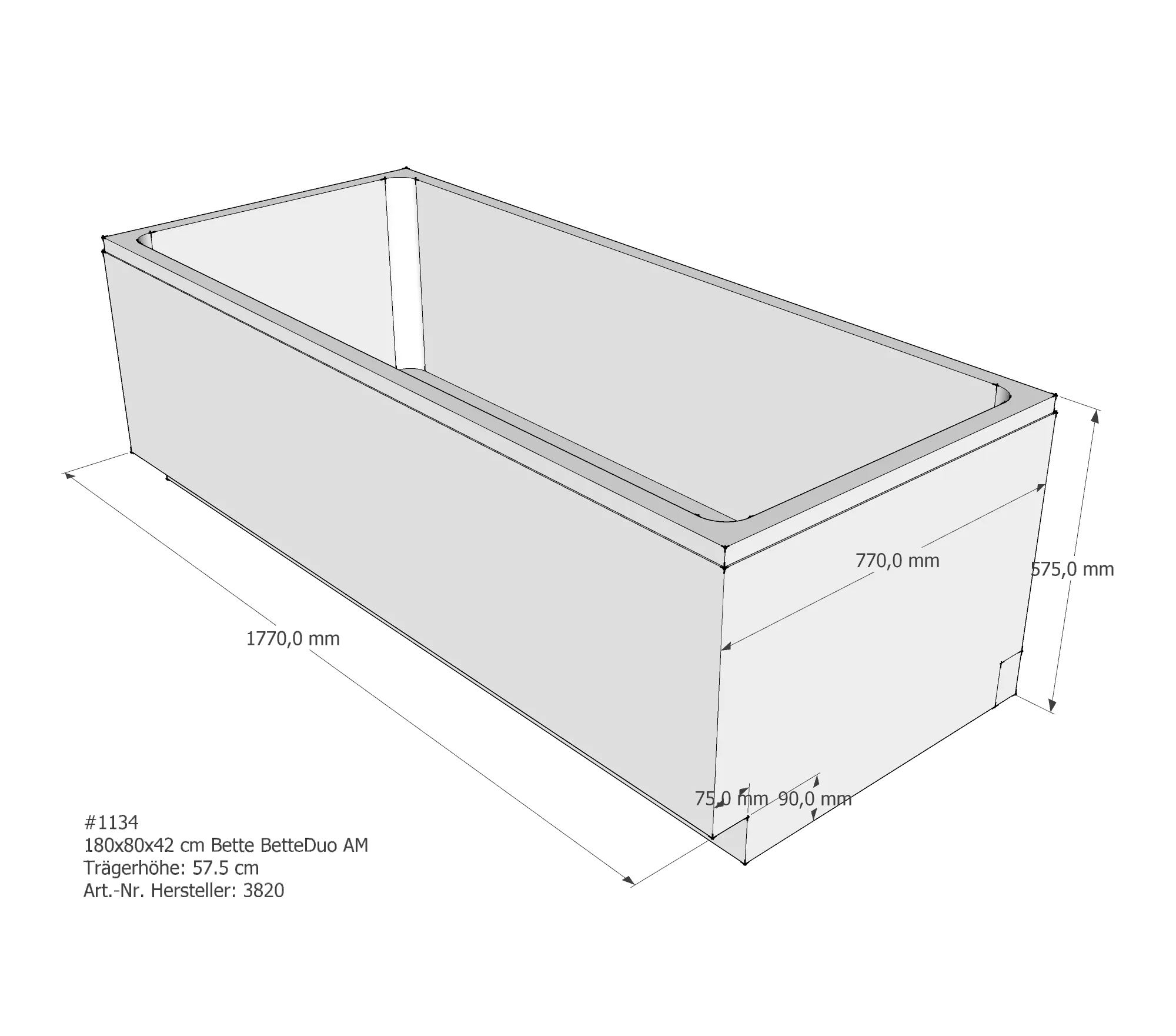 Badewannenträger für Bette Duo 180 × 80 × 42 cm