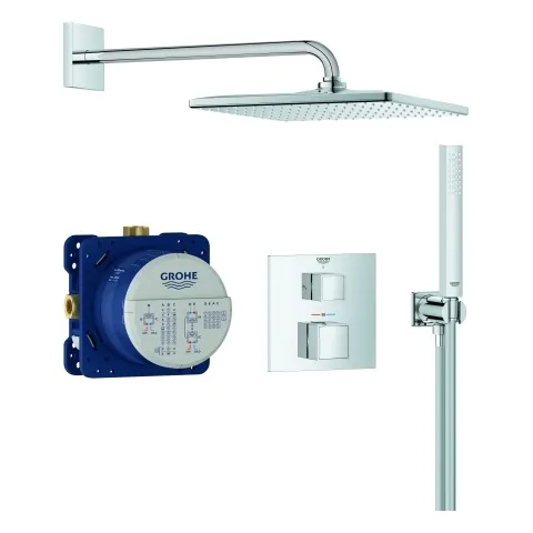 Unterputz Duschsystem Grohtherm Cube 34868, UP-THM-Brausebatterie für 2 Abgänge, integriertes Absperr-/Umstellventil, Rapido SmartBox, Kopfbrause Rainshower Mono 310 Cube, Euphoria Cube Stick Handbrause, Wandabgangsbogen, Brauseschlauch, chrom Unterputz Duschsystem Grohtherm Cube 34868, UP-THM-Brausebatterie für 2 Abgänge, integriertes Absperr-/Umstellventil, Rapido SmartBox, Kopfbrause Rainshower Mono 310 Cube, Euphoria Cube Stick Handbrause, Wandabgangsbogen, Brauseschlauch, chrom