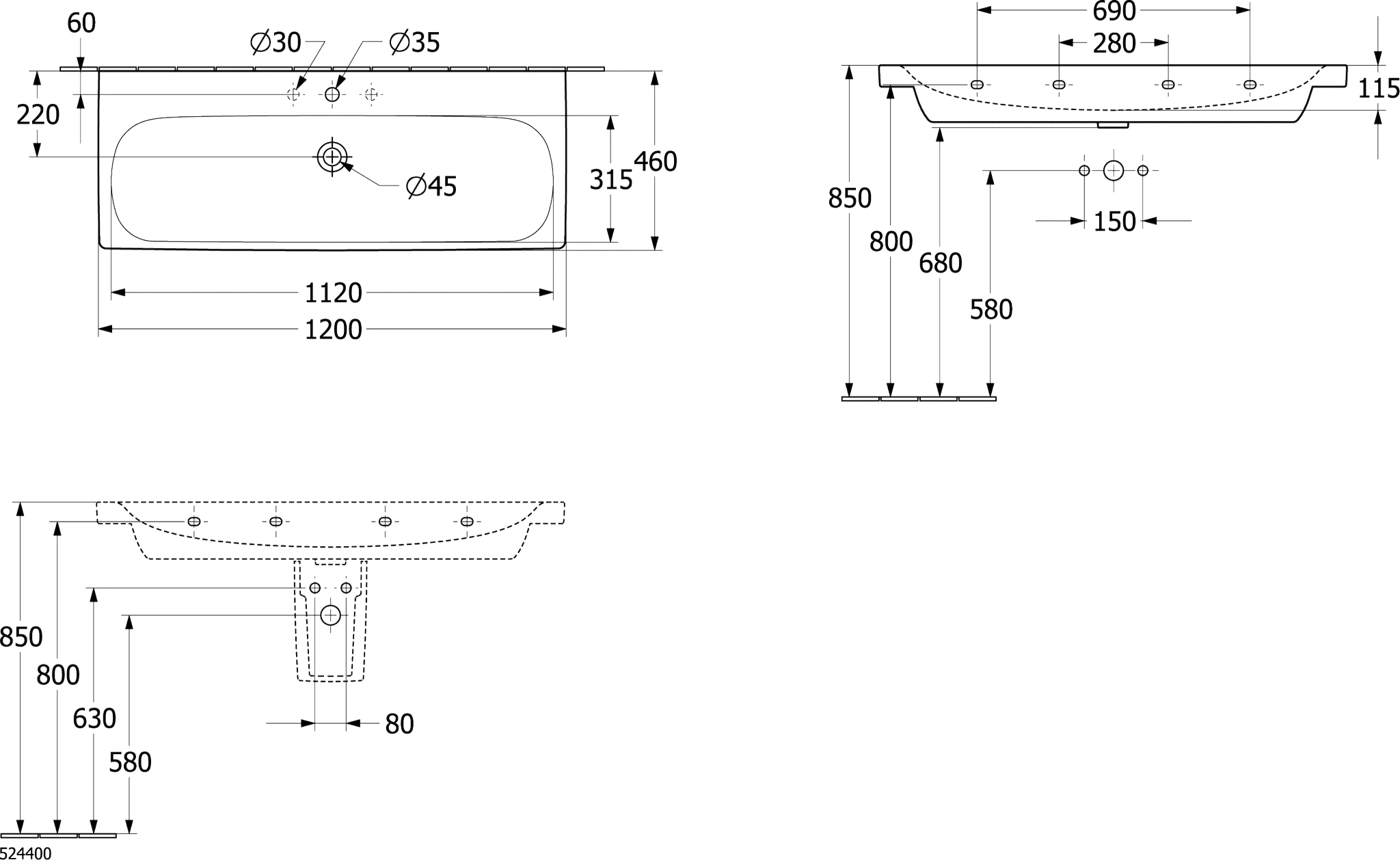 Villeroy & Boch Schrankwaschtisch Skyla 5A51C1, 1200x460mm, Rechteck, 1HL. o. ÜL., Weiß Alpin Villeroy & Boch Schrankwaschtisch Skyla 5A51C1, 1200x460mm, Rechteck, 1HL. o. ÜL., Weiß Alpin