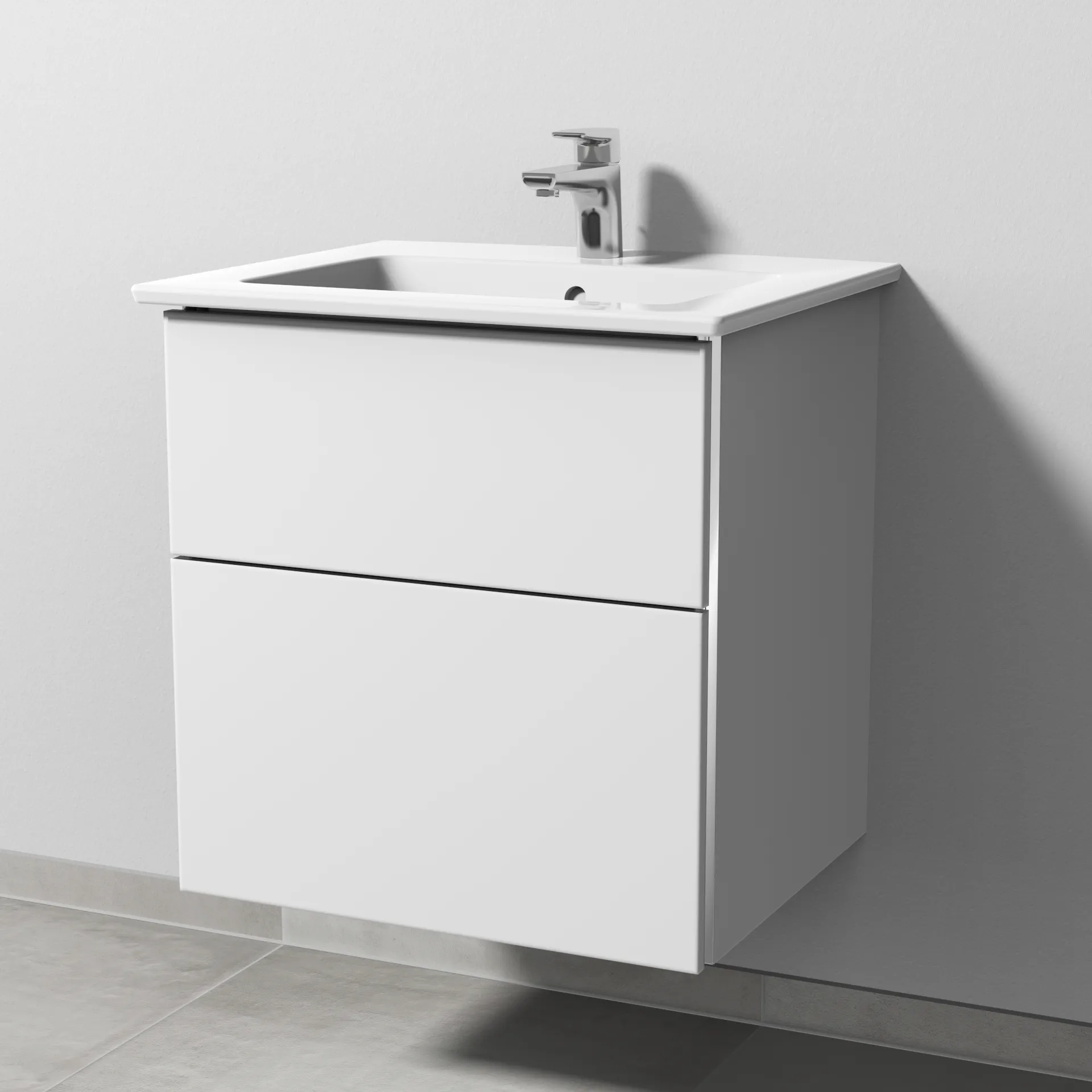 Sanipa Keramik-Waschtisch-Waschtischunterschrank mit Waschtischunterschrank „3way“ 555 × 591 × 477 mm in Weiß-Soft, mit Hahnlochbohrung, Becken mittig Sanipa Keramik-Waschtisch-Waschtischunterschrank mit Waschtischunterschrank „3way“ 555 × 591 × 477 mm in Weiß-Soft, mit Hahnlochbohrung, Becken mittig