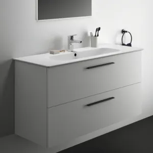 Möbelpaket i.life A mit Waschtisch 120cm und Unterschrank mit chrom Griff Weiß matt