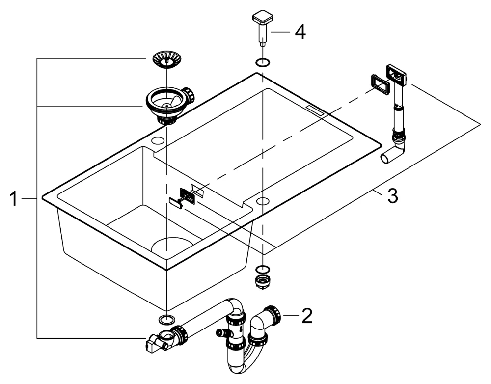 Kompositspüle K500 31644, mit Abtropffläche, Modell: K500 50-C 86/50 1.0 rev, Montageart: Standard-Einbauspüle, Maße: 860 x 500 mm, 1 Becken: 347 x 440 x 200 mm, granit schwarz