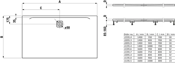 Laufen Duschwanne „PRO“ 1600 × 1000 mm in Schwarz