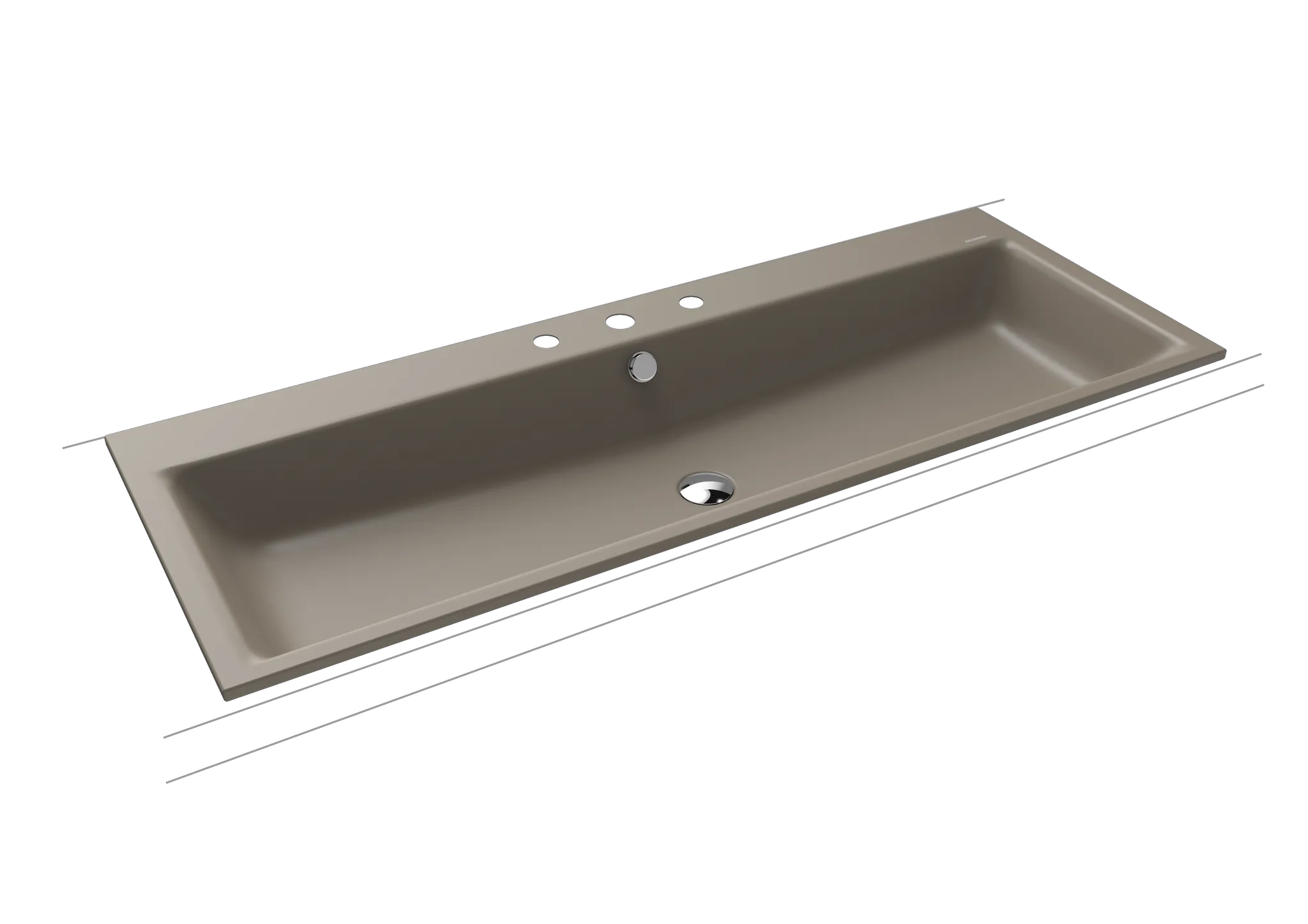 Doppelwaschtisch „Puro“ 120 × 46 cm, mit Überlauf, mit Hahnlochbohrung in warm grey 60 mit Perl-Effekt