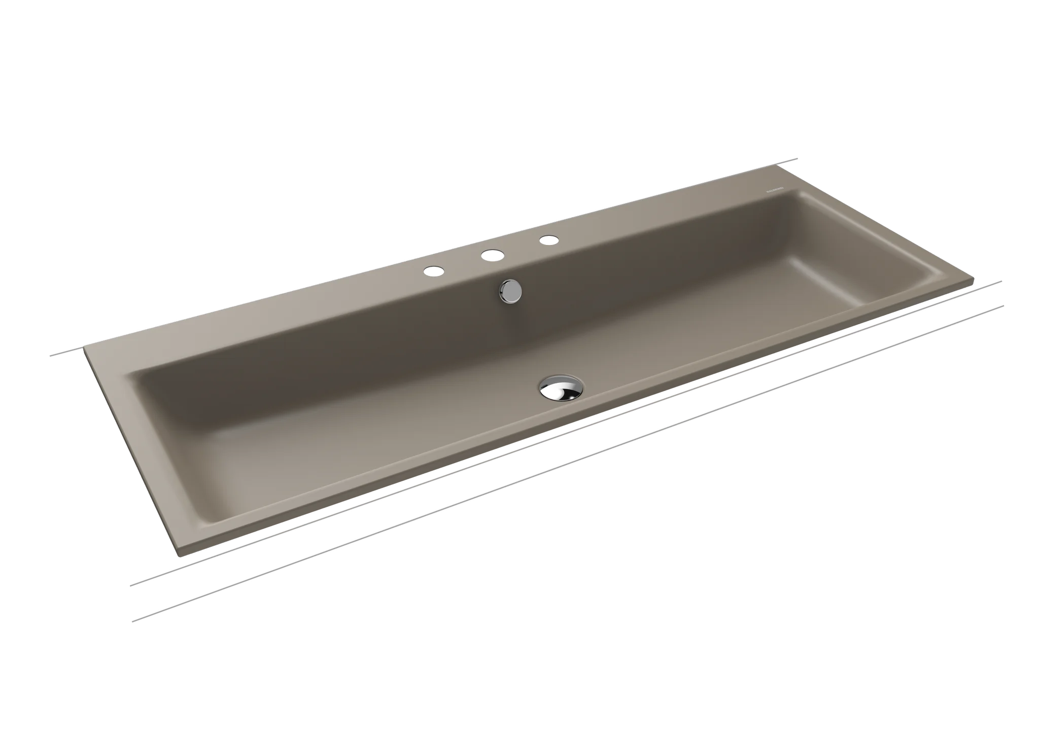 Kaldewei PURO Einbauwaschtisch, warm grey, 1200x460 mm, 14 mm Randhöhe, mit 3er Hahnlochbohrung und Überlauf, Perl-Effekt, schwarz matt 100