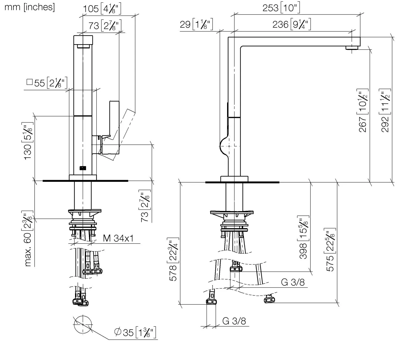 Dornbracht Einhebelmischer LOT Bronze gebürstet PVD für Spül-Profi-Brause, Ausladung 236 mm, schwenkbarer Auslauf 360°, luftangereicherter Strahl, max. Durchfluss 8 l/min bei 3 bar, bleifrei