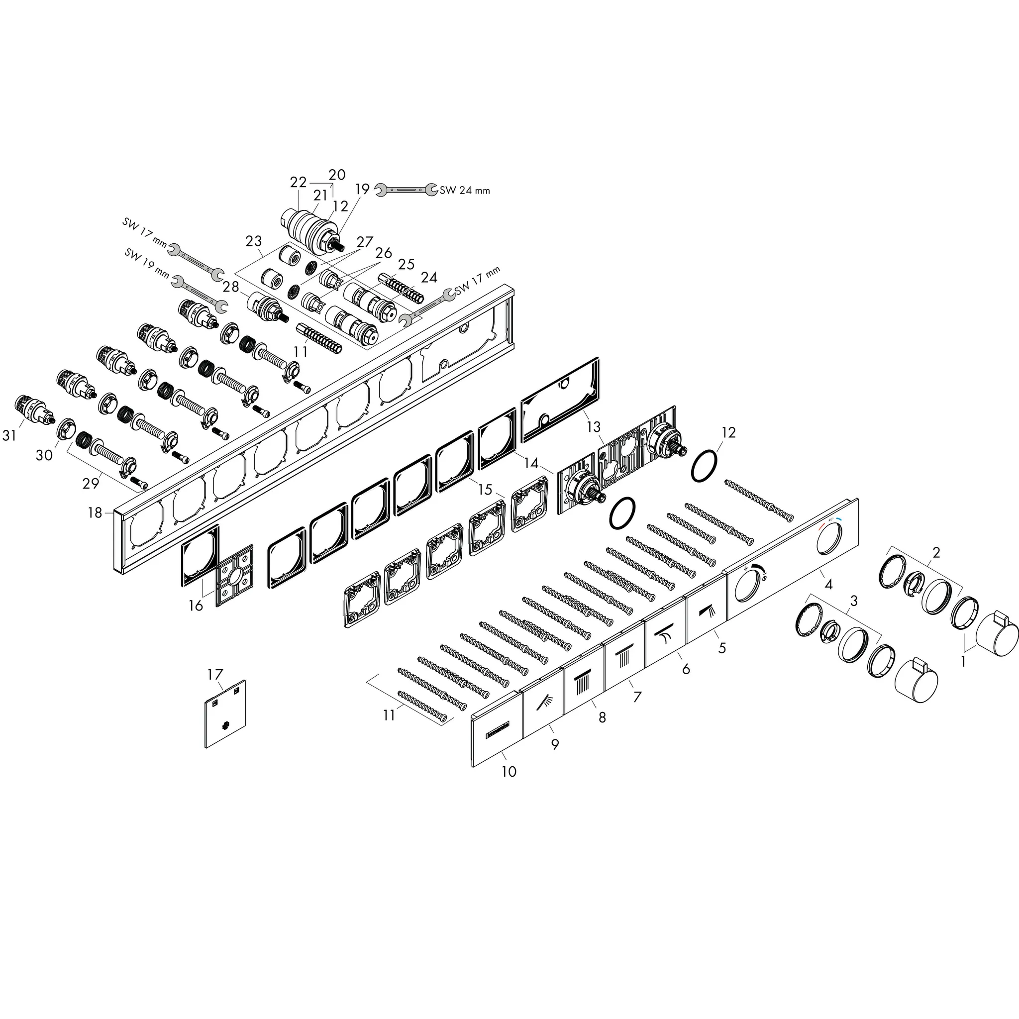 Thermostat Unterputz RainSelect Fertigset 5 Verbraucher chrom Thermostat Unterputz RainSelect Fertigset 5 Verbraucher chrom