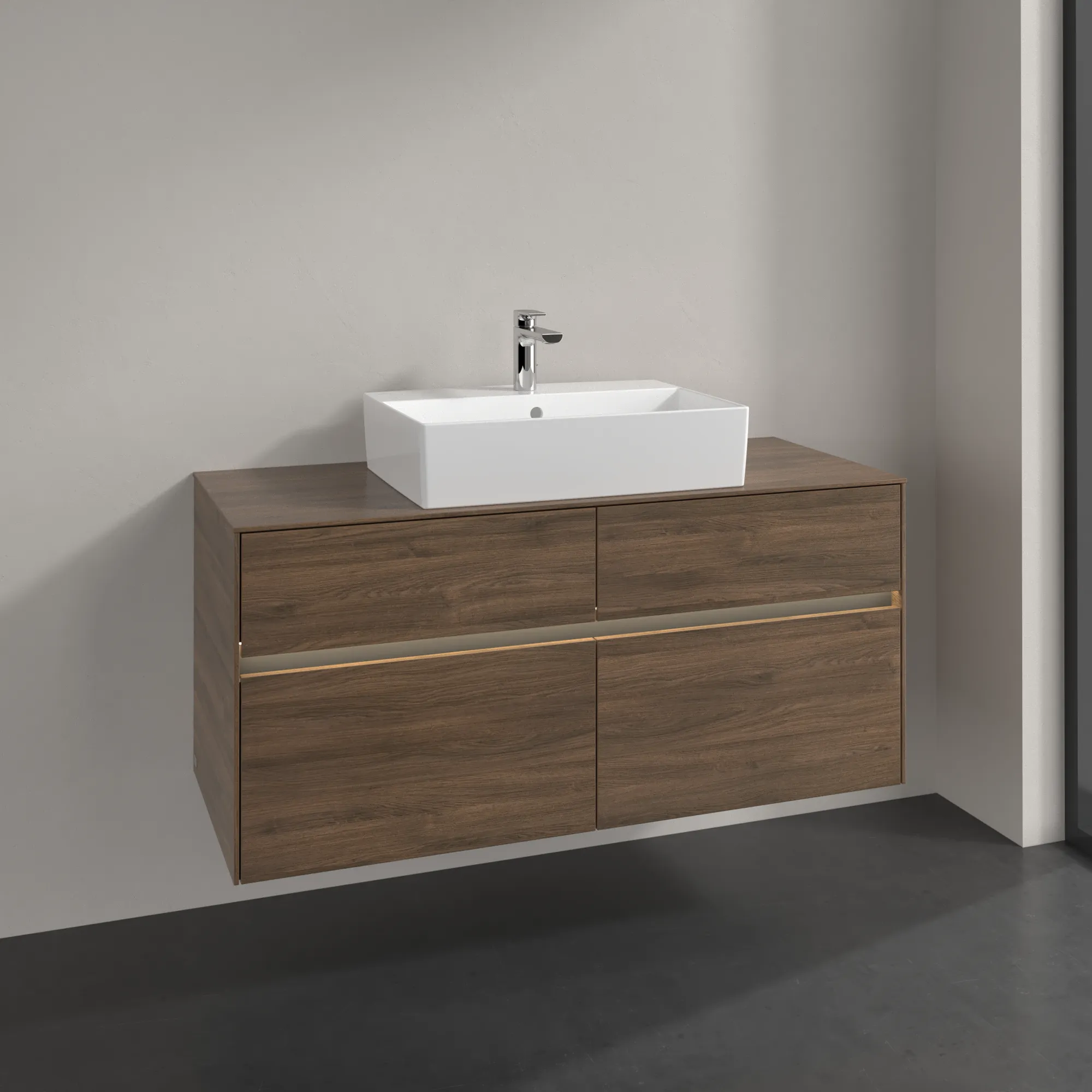 Villeroy & Boch Waschbeckenunterschrank Collaro Arizona Oak, 1200x548 mm, mit Beleuchtung und SoftClosing, 4 Auszüge
