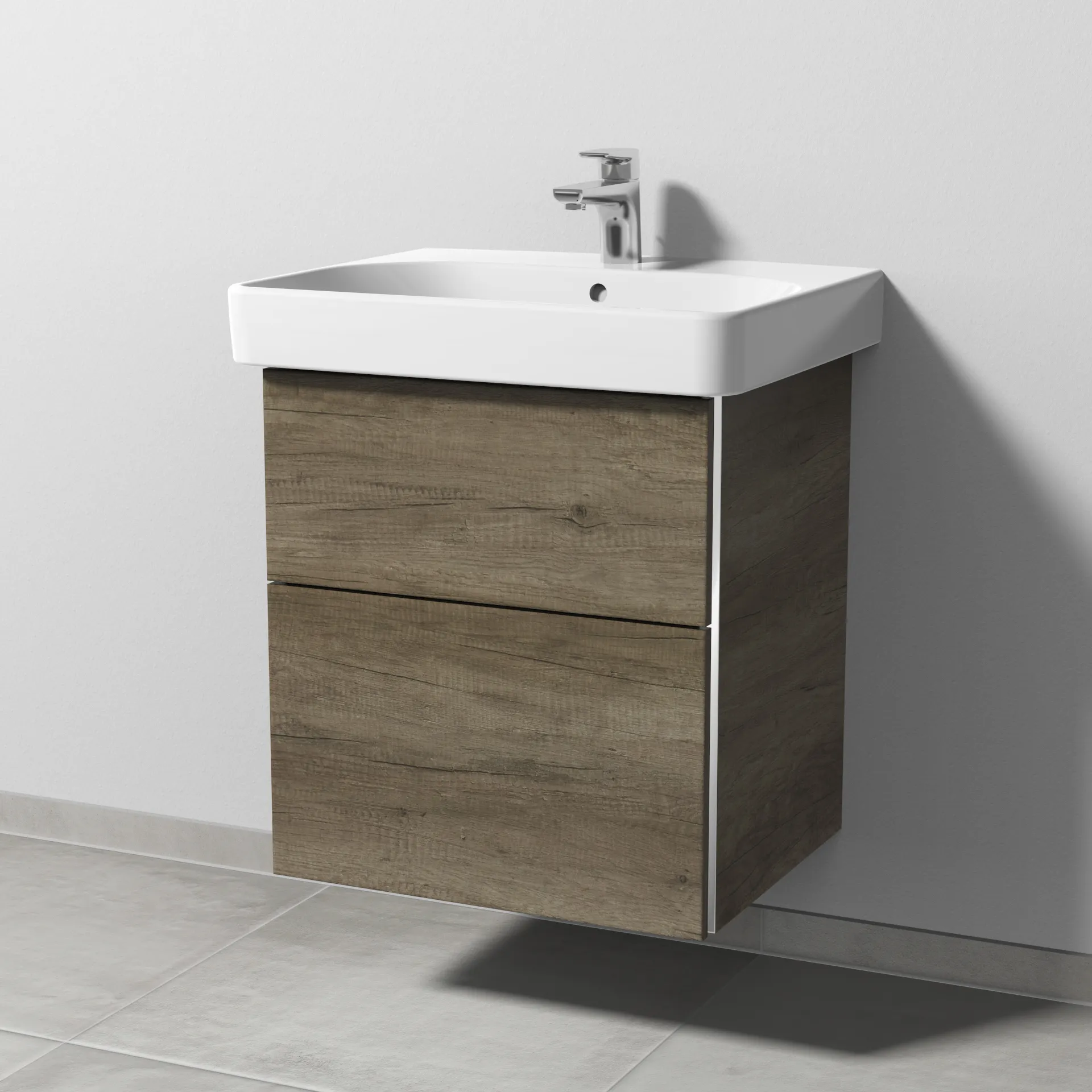 Sanipa Waschtischunterschrank „3way“ passend zu Keramik-Waschtische Smyle Square von Geberit 525 × 593 × 442 mm in Eiche Nebraska