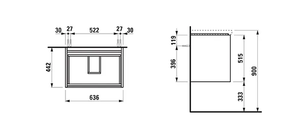 Waschtischunterbau LANI 442x636x515 mit 2 Schubladen integrierter Griffleiste Vollauszug und Soft-Close für Waschtisch LUA H810084 weiß matt Waschtischunterbau LANI 442x636x515 mit 2 Schubladen integrierter Griffleiste Vollauszug und Soft-Close für Waschtisch LUA H810084 weiß matt