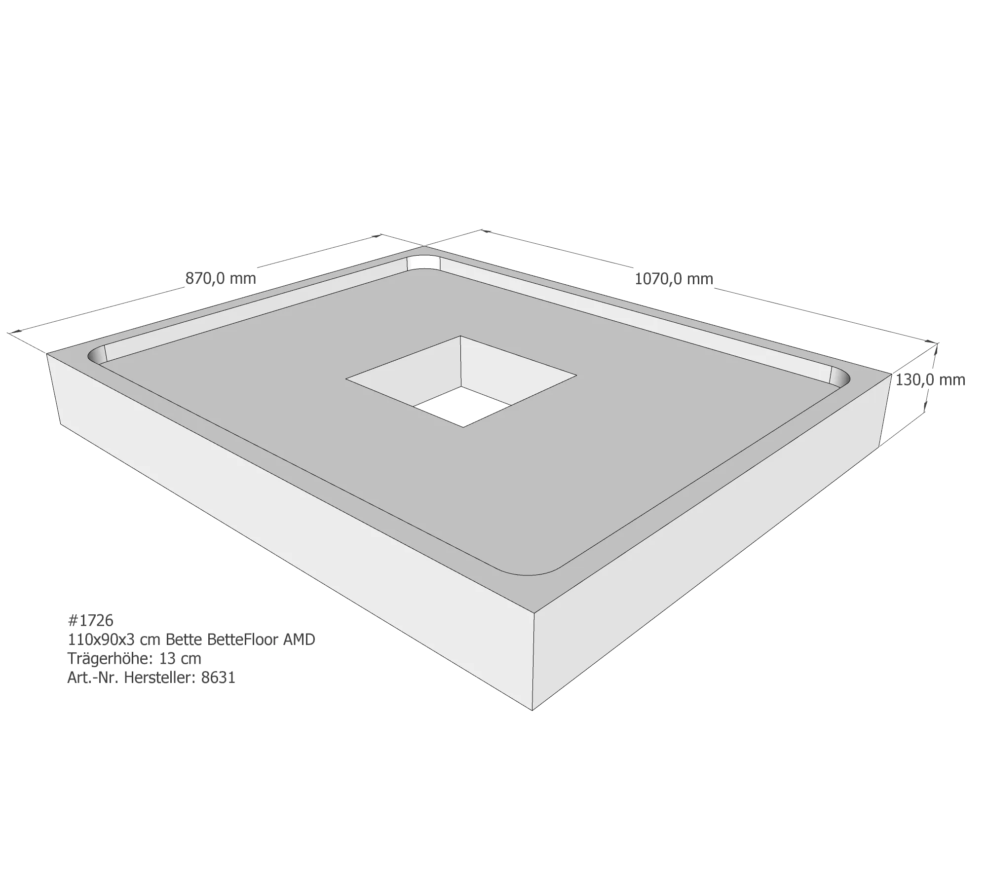 Duschwannenträger für Bette Floor 110 × 90 × 3 cm Breite: 90 cm / Länge: 110 cm