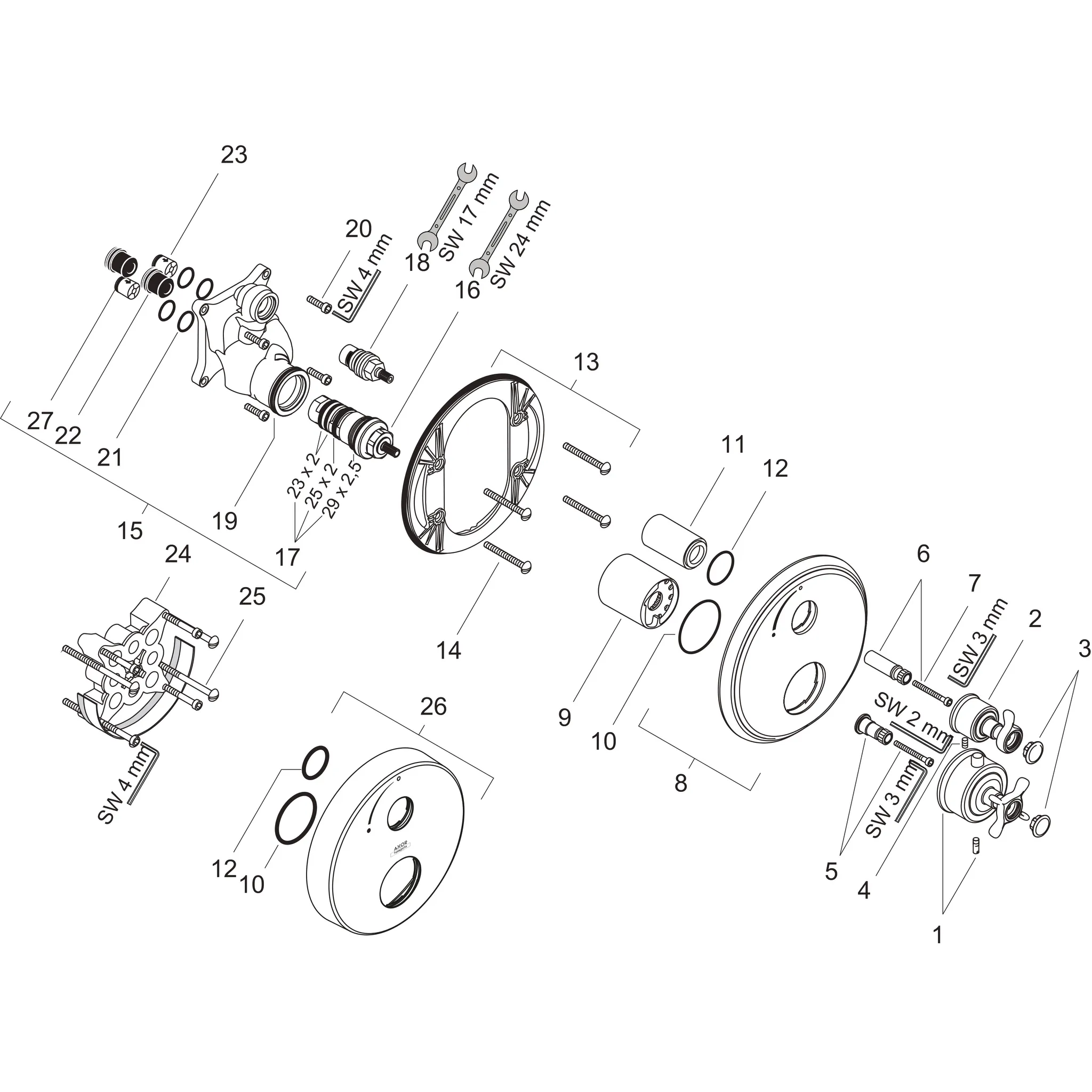 Thermostat Unterputz Axor Montreux F-Set chrom mit Absperrventil
