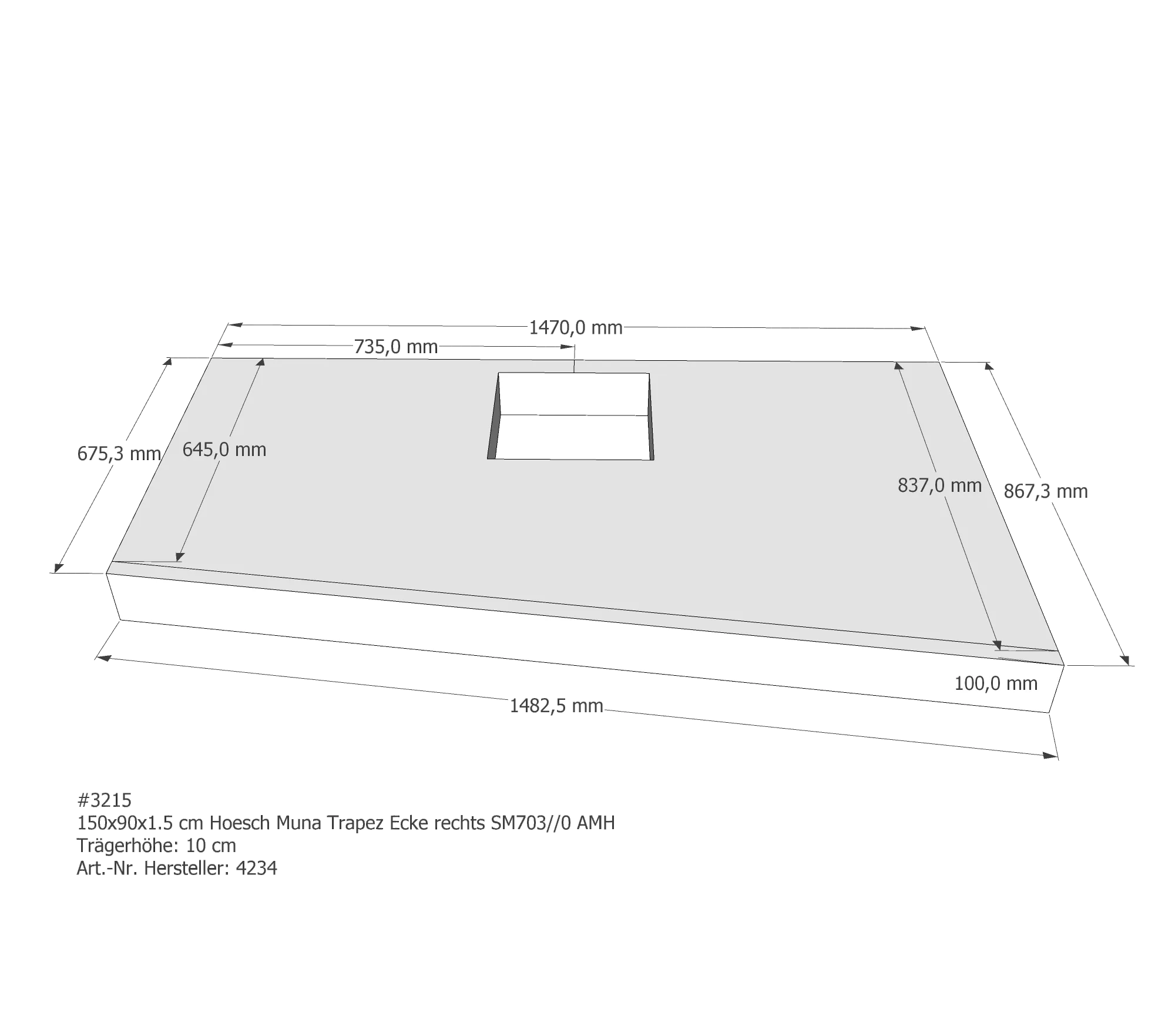 Duschwannenträger passend für Hoesch Muna rechts 150 × 90 × 1,5 cm