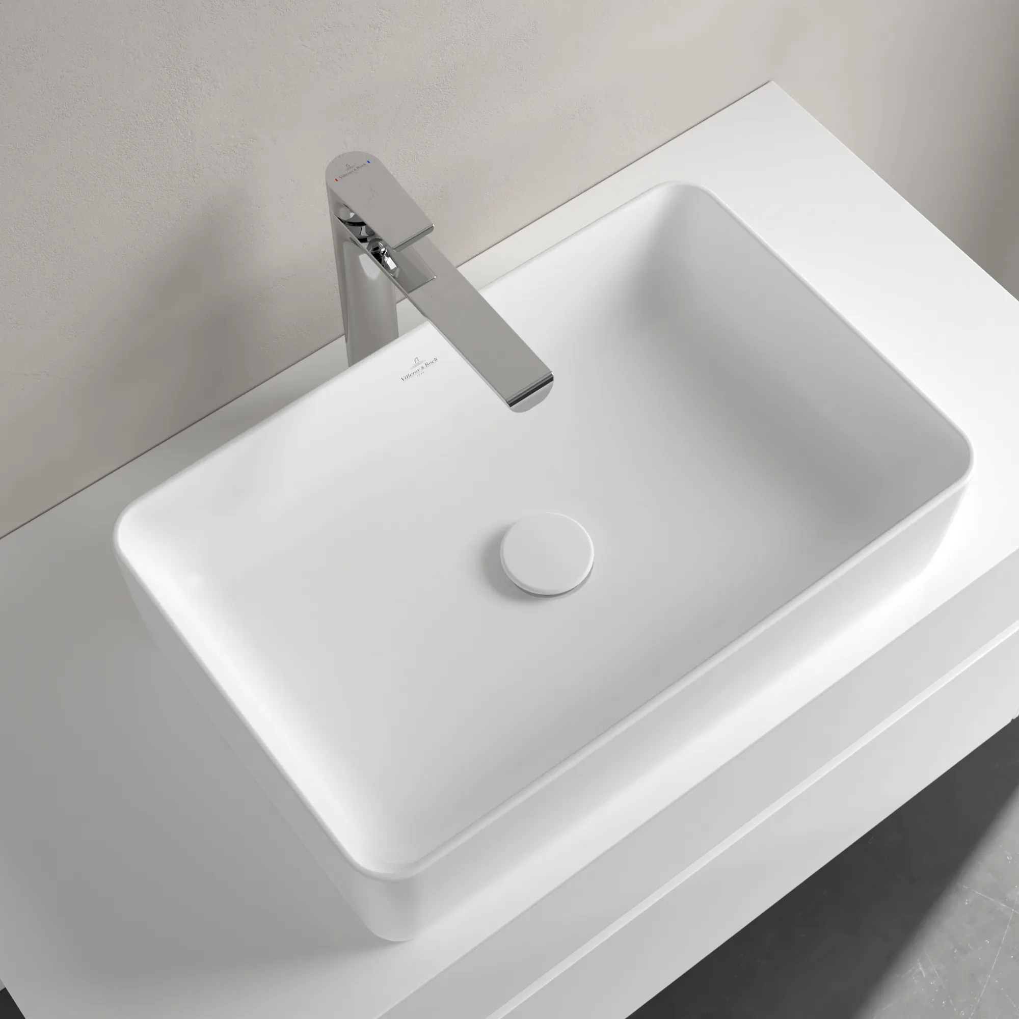 Villeroy & Boch Aufsatzwaschtisch rechteck aus TitanCeram „Collaro“ 560 × 360 × 145 mm, ohne Hahnlochbohrung in Stone White Villeroy & Boch Aufsatzwaschtisch rechteck aus TitanCeram „Collaro“ 560 × 360 × 145 mm, ohne Hahnlochbohrung in Stone White
