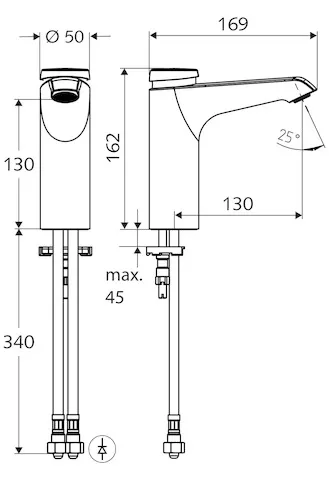 Waschtisch-Armatur XERIS SC, HD-M mid. - Hochdruck Mischwasser, Selbstschluss, 2x G 3/8 IG, chrom