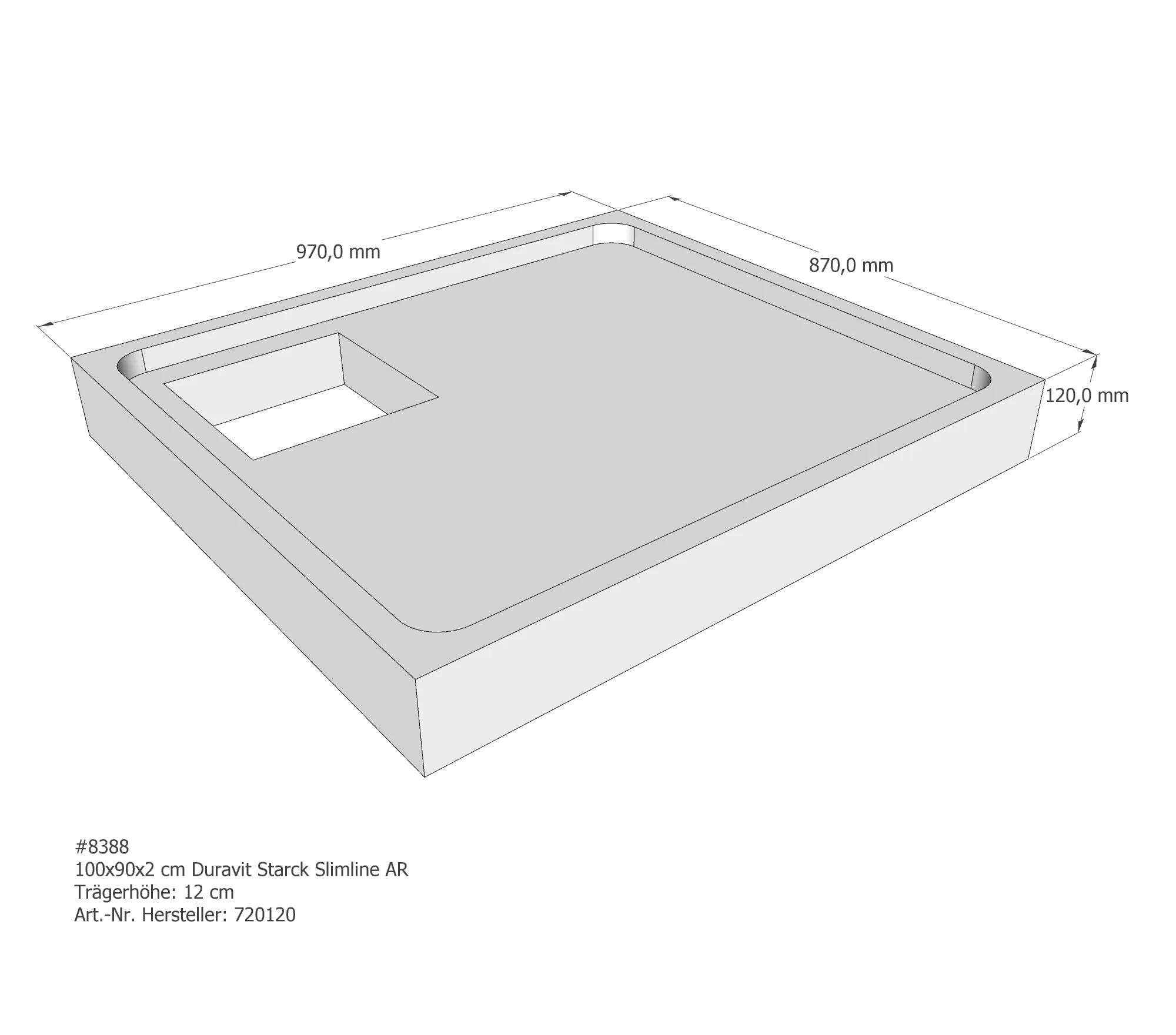 Duschwannenträger für Duravit Starck Slimline 100 × 90 × 2 cm