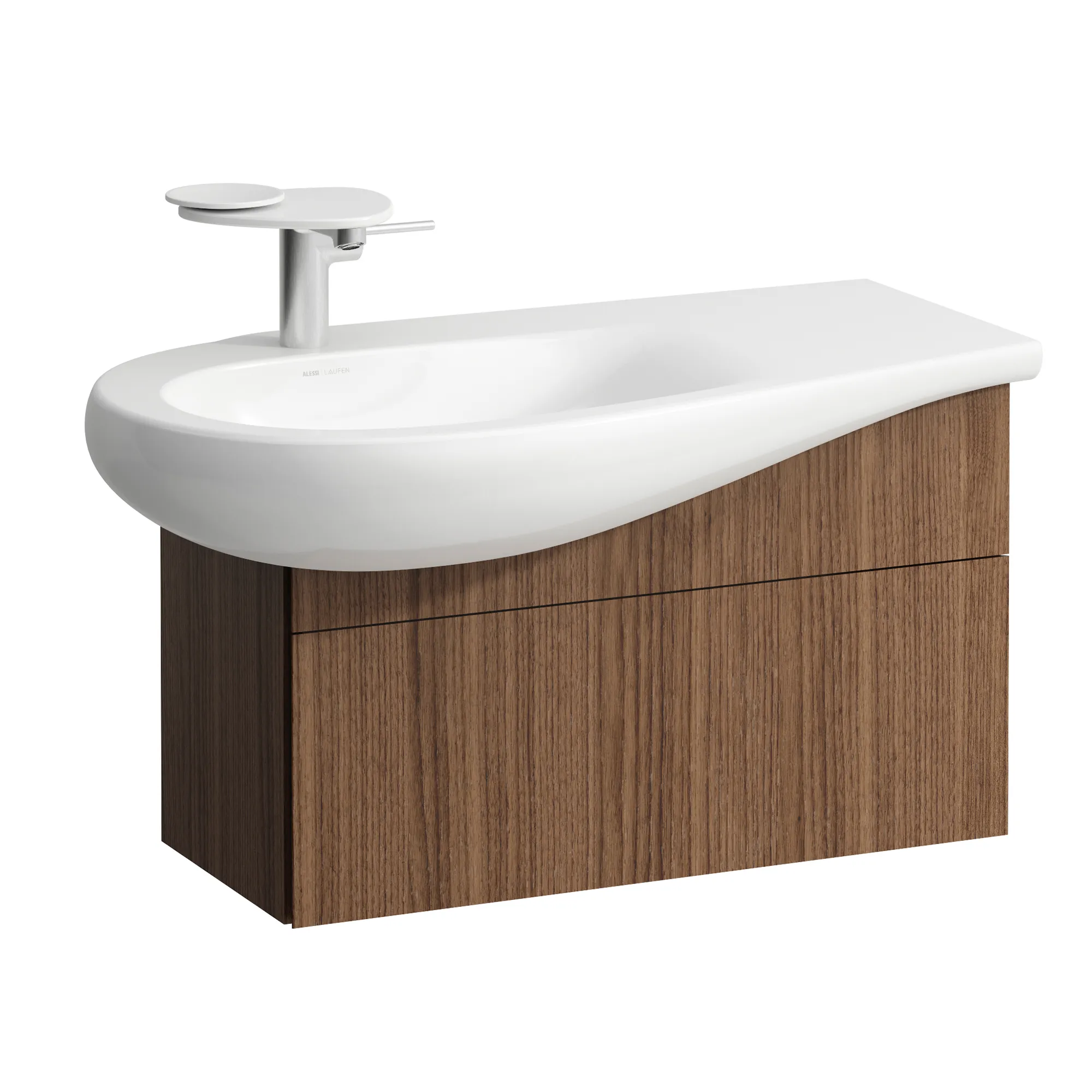 Waschtischunterbau, ILBAGNOALESSI, 321x732x442, 1 Schublade, integrierte, versteckte Griffe seitlich, Vollauszug, Soft-Close, Siphonausschnitt links, passend zu Waschtisch H814975, Weiß matt