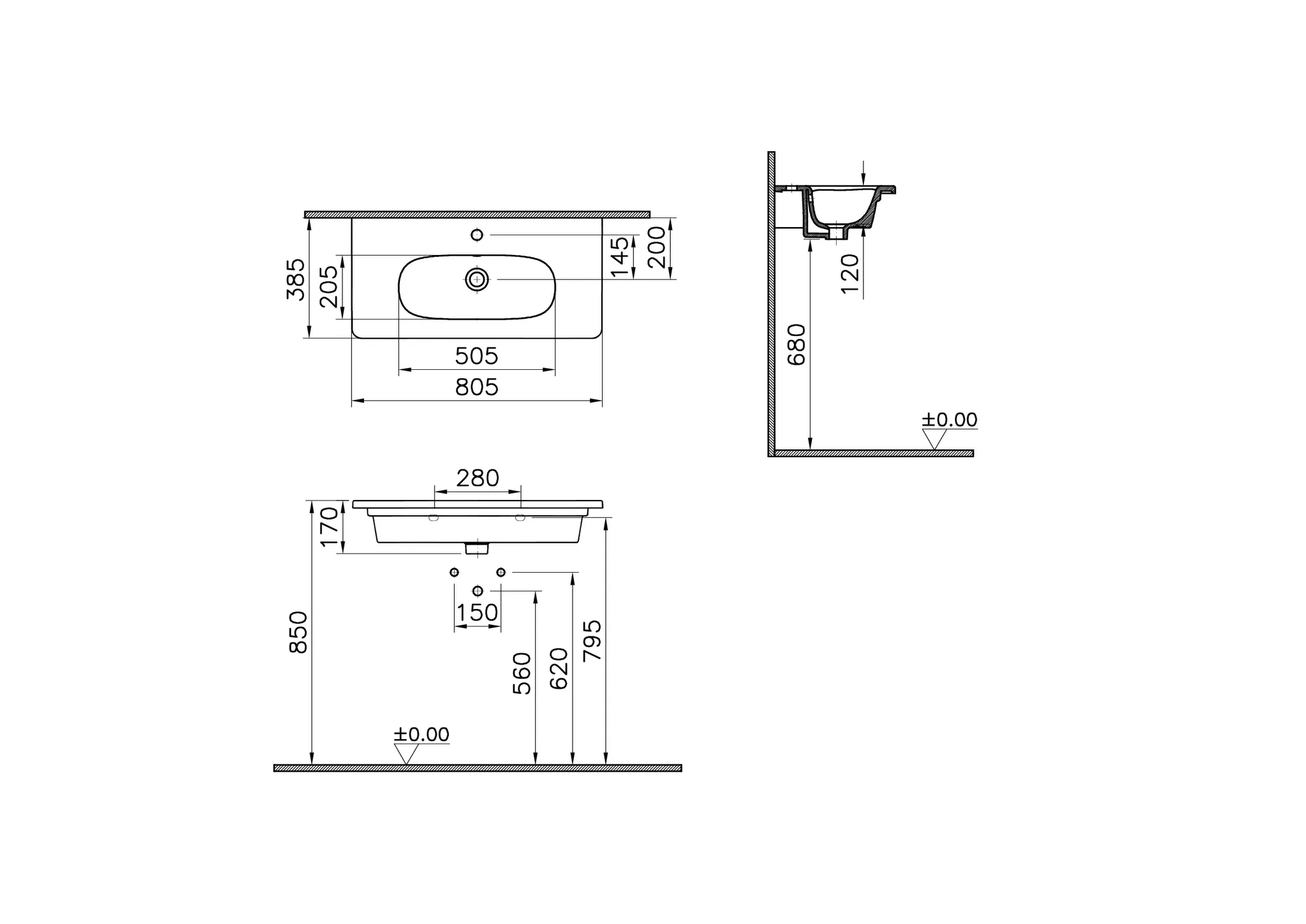 VitrA Möbelwaschtisch Compact Zentrum 81x39 cm, Weiß Hochglanz VitrA Möbelwaschtisch Compact Zentrum 81x39 cm, Weiß Hochglanz