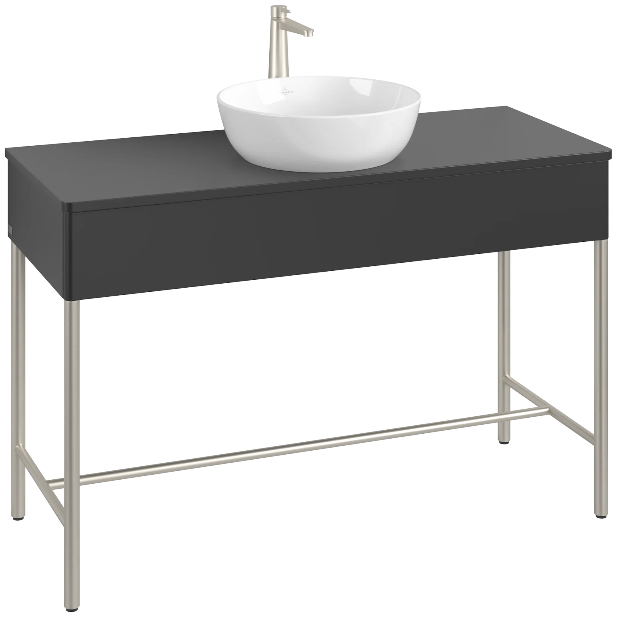 Villeroy & Boch Waschbeckenunterschrank Artis L62050, 1200x782x500mm, Black Matt Lacquer, mit Metallgestell und Beleuchtung