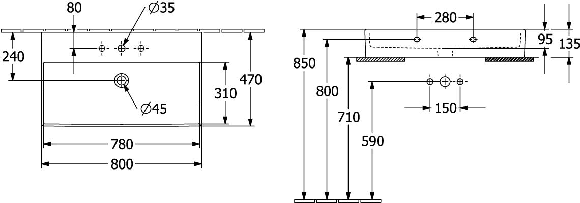 Villeroy & Boch Memento 2.0 Waschbecken TitanCeram Pure Black CeramicPlus 800x470mm