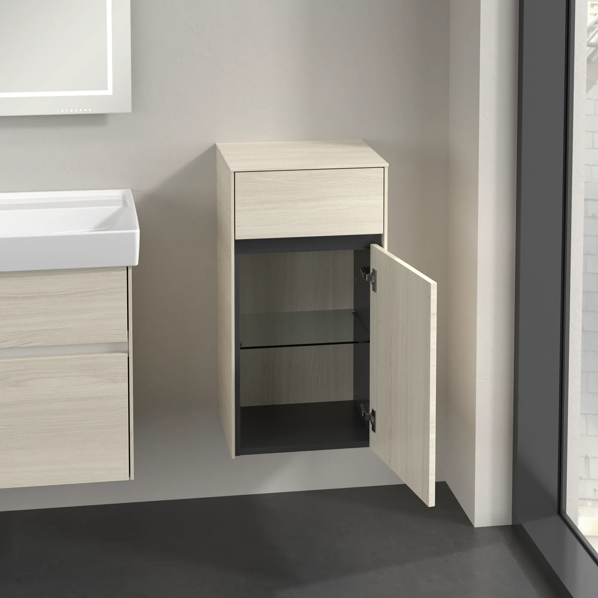 Villeroy & Boch Seitenschrank „Collaro“ 1 Tür, 1 Auszug / Schublade 40,4 × 74,8 × 34,9 cm 1 Tür, Anschlag (Scharnier) rechts, 1 Auszug / Schublade Villeroy & Boch Seitenschrank „Collaro“ 1 Tür, 1 Auszug / Schublade 40,4 × 74,8 × 34,9 cm 1 Tür, Anschlag (Scharnier) rechts, 1 Auszug / Schublade