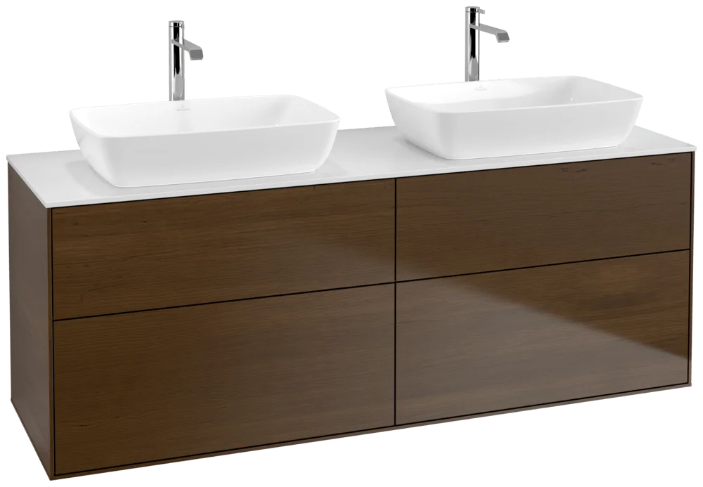 Villeroy & Boch Finion F84 Waschbeckenunterschrank 1600x603x501mm Walnut Veneer / Glass White Matt