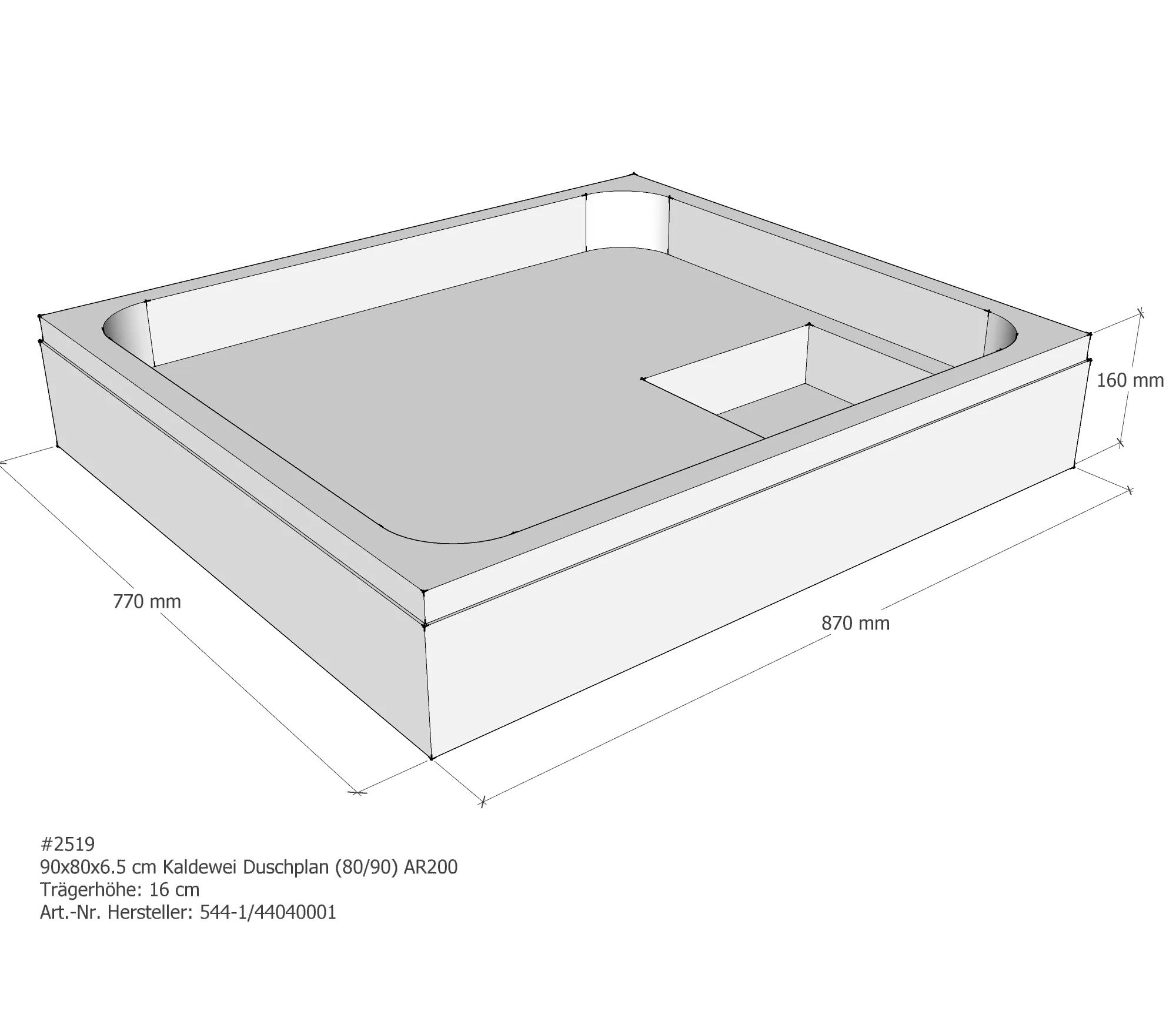 Duschwannenträger für Kaldewei Duschplan 90 × 80 × 6,5 cm
