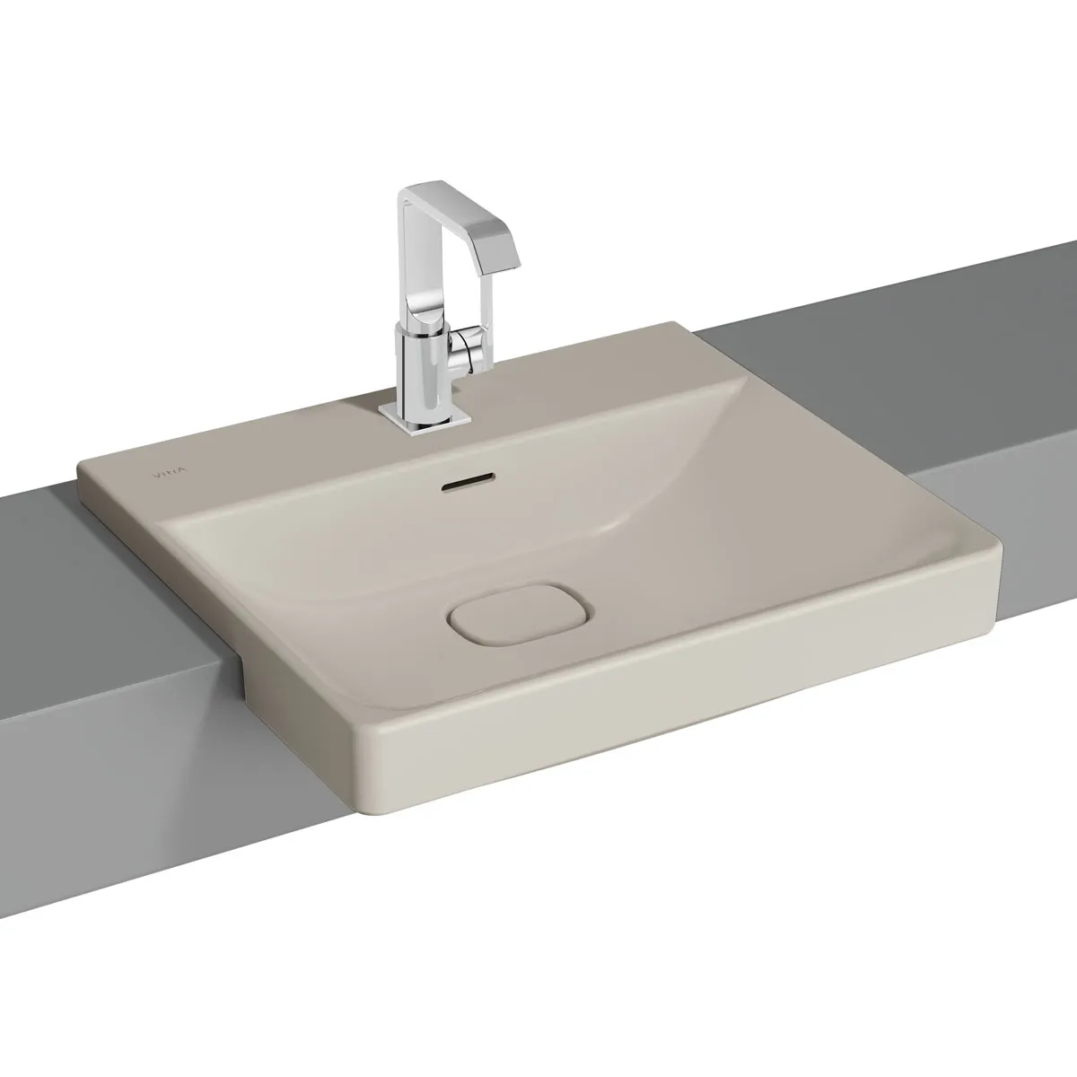 VitrA New Metropole Halbeinbauwaschtisch rechteckig 55x47 cm mit Hahnloch und Überlaufschlitz, Taupe Matt