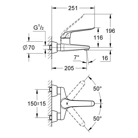 Grohe Euroeco Special Einhand-Waschtischbatterie, Wandmontage, 205mm Ausladung, chrom Grohe Euroeco Special Einhand-Waschtischbatterie, Wandmontage, 205mm Ausladung, chrom