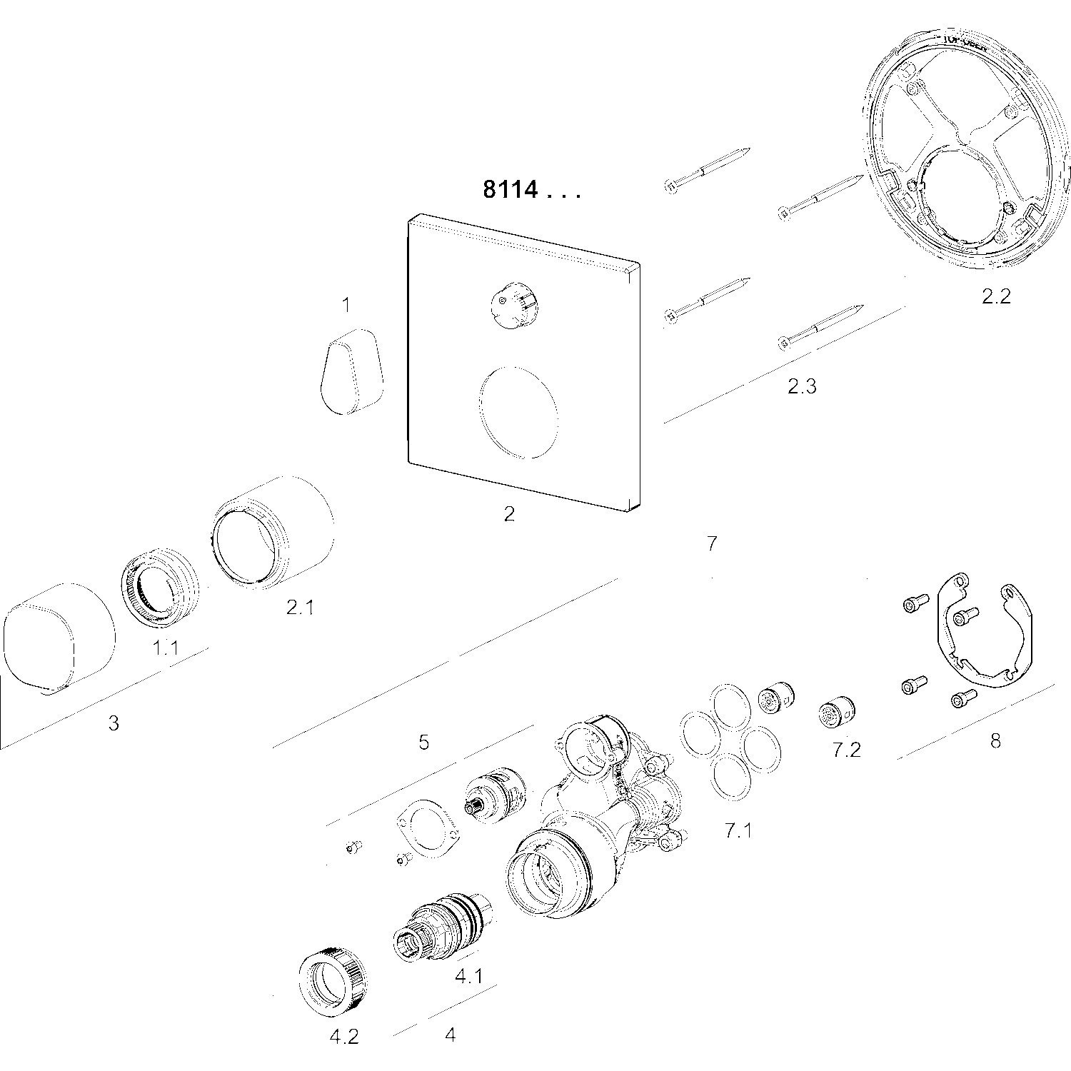 HA Fertigmontageset für Wanne/Brause HANSALIVING 8114 Rosette eckig mit Sicherungseinrichtung Chrom