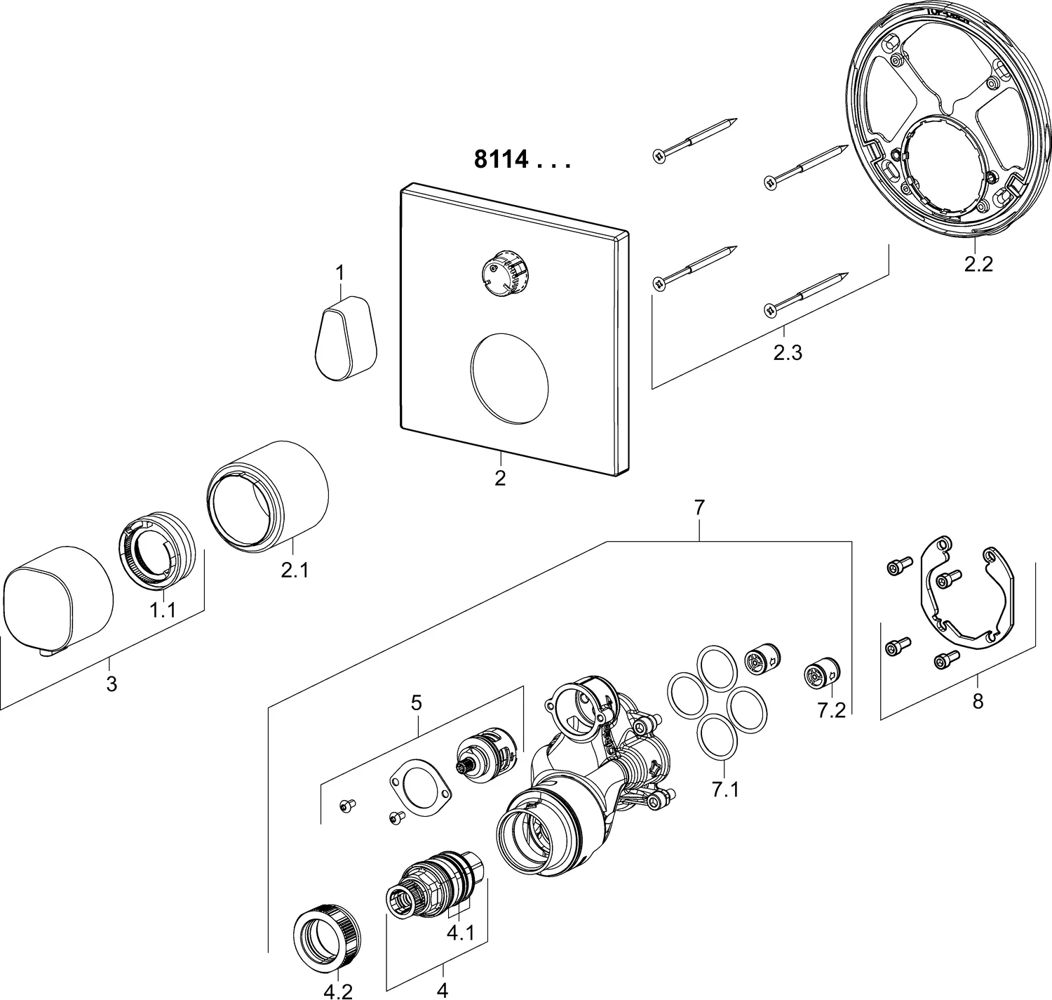 HansaLIVING Wannen- und Brausearmatur Fertigmontageset für Wanne/Brause HansaLIVING 8114 Rosette eckig mit Sicherungseinrichtung Chrom