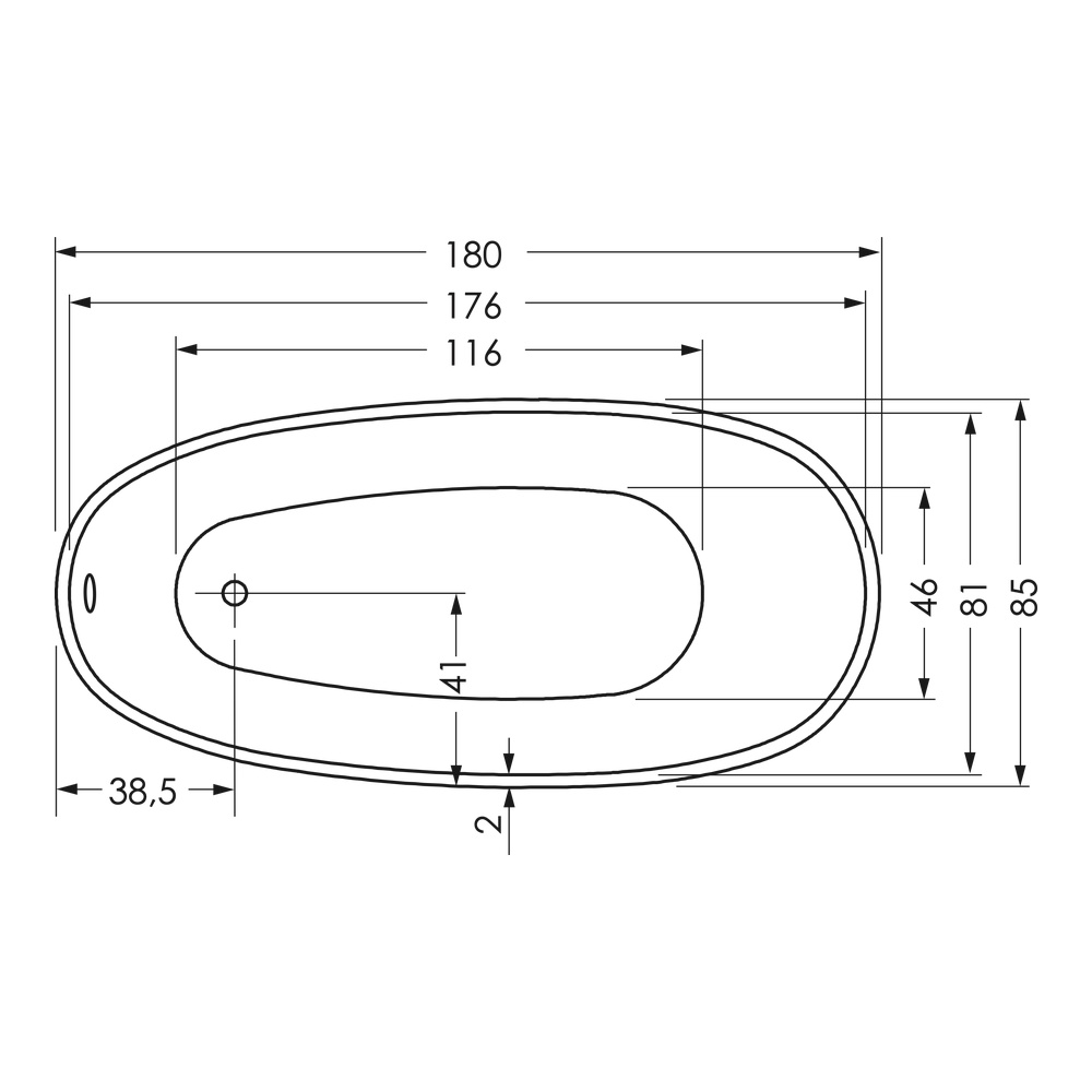 repaBAD Badewanne „Ferrara Mono F“ freistehend oval 1800 × 850 mm, Fußablauf in Weiß