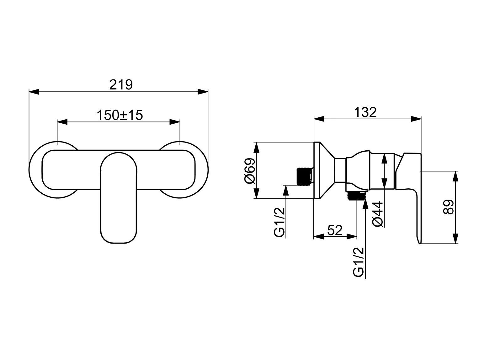 HansaBASIC Duscharmatur Wandmontage Einhebelmischer Chrom DN15