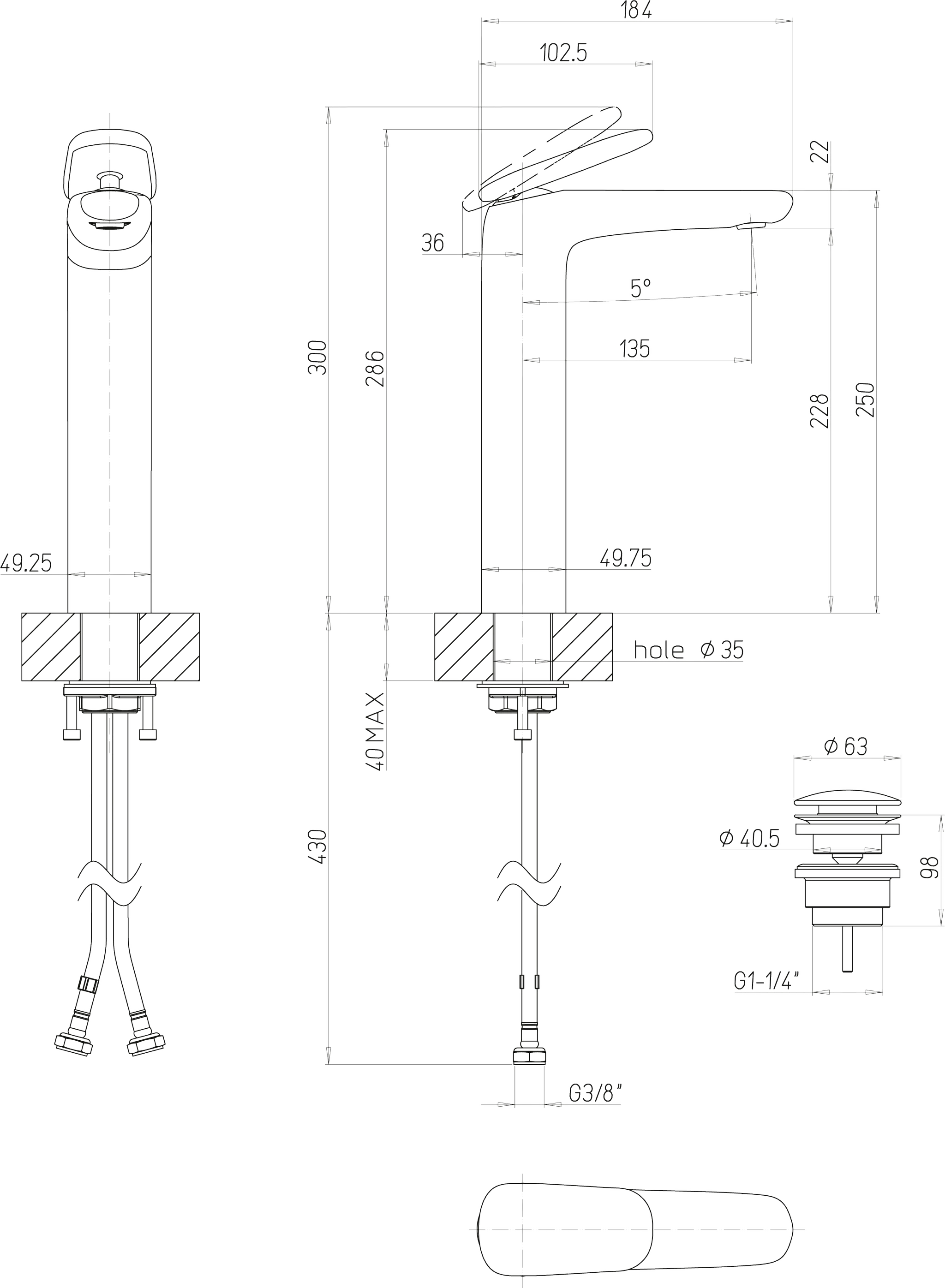 Villeroy & Boch Antao Einhebel-Waschtischarmatur, Chrom, 49,75 x 184 x 286 mm, Höhe 286 mm, Push-Open-Ablaufgarnitur