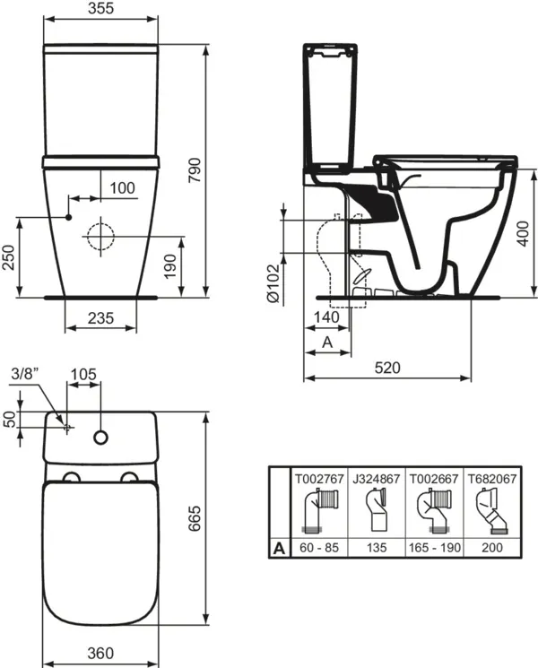 Standtiefspül-WC Kombination i.life B 360x665x790mm Weiß