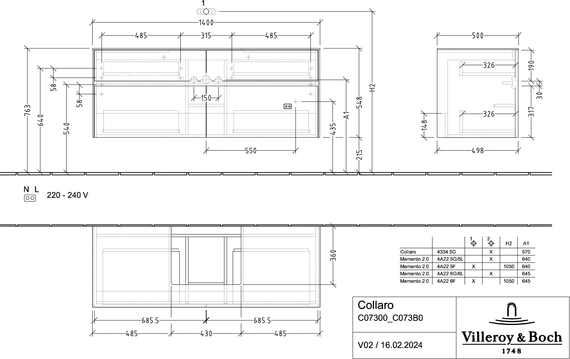 Villeroy & Boch Waschbeckenunterschrank Collaro C073B0 Arizona Oak, 1400 x 548 x 500 mm, mit Beleuchtung und SoftClosing Villeroy & Boch Waschbeckenunterschrank Collaro C073B0 Arizona Oak, 1400 x 548 x 500 mm, mit Beleuchtung und SoftClosing