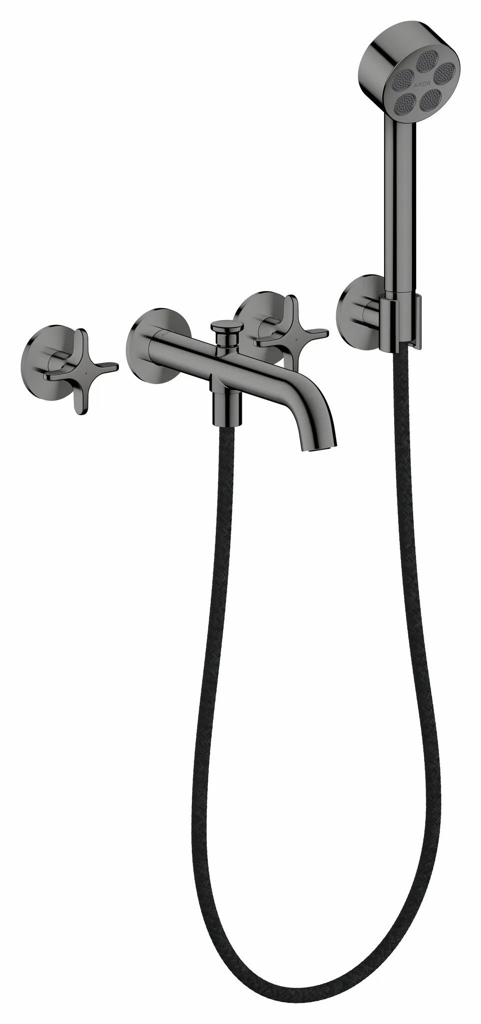 AXOR One 3-Loch Wannenarmatur Unterputz für Wandmontage mit Kreuzgriffen und Handbrause, Chrom